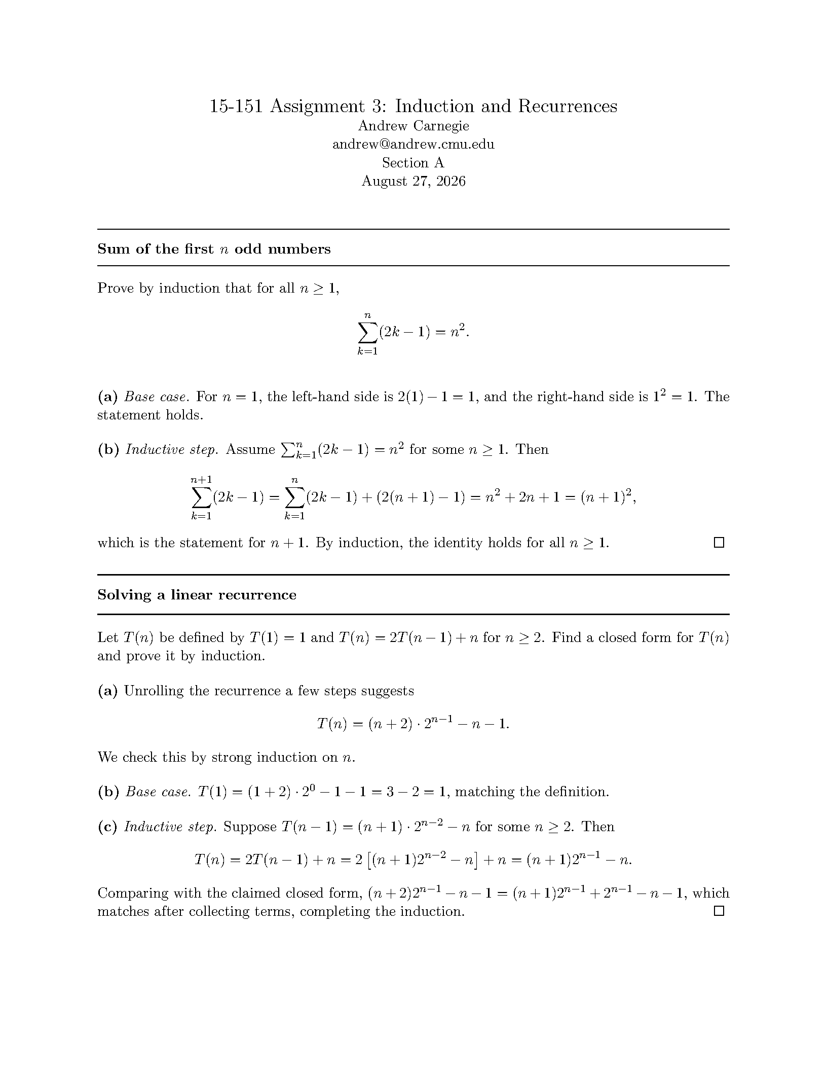 First page of CMU Homework Template