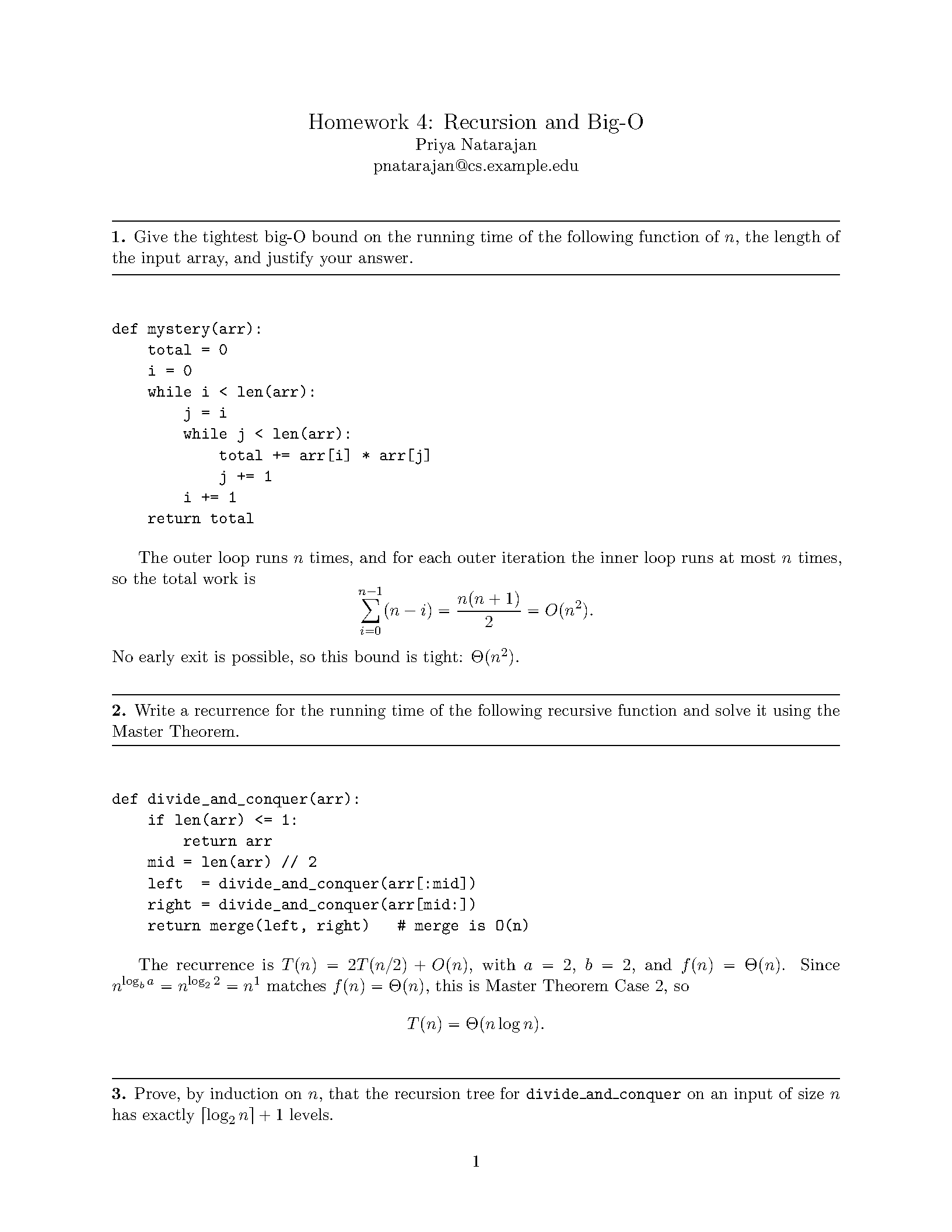 First page of CS Homework Template
