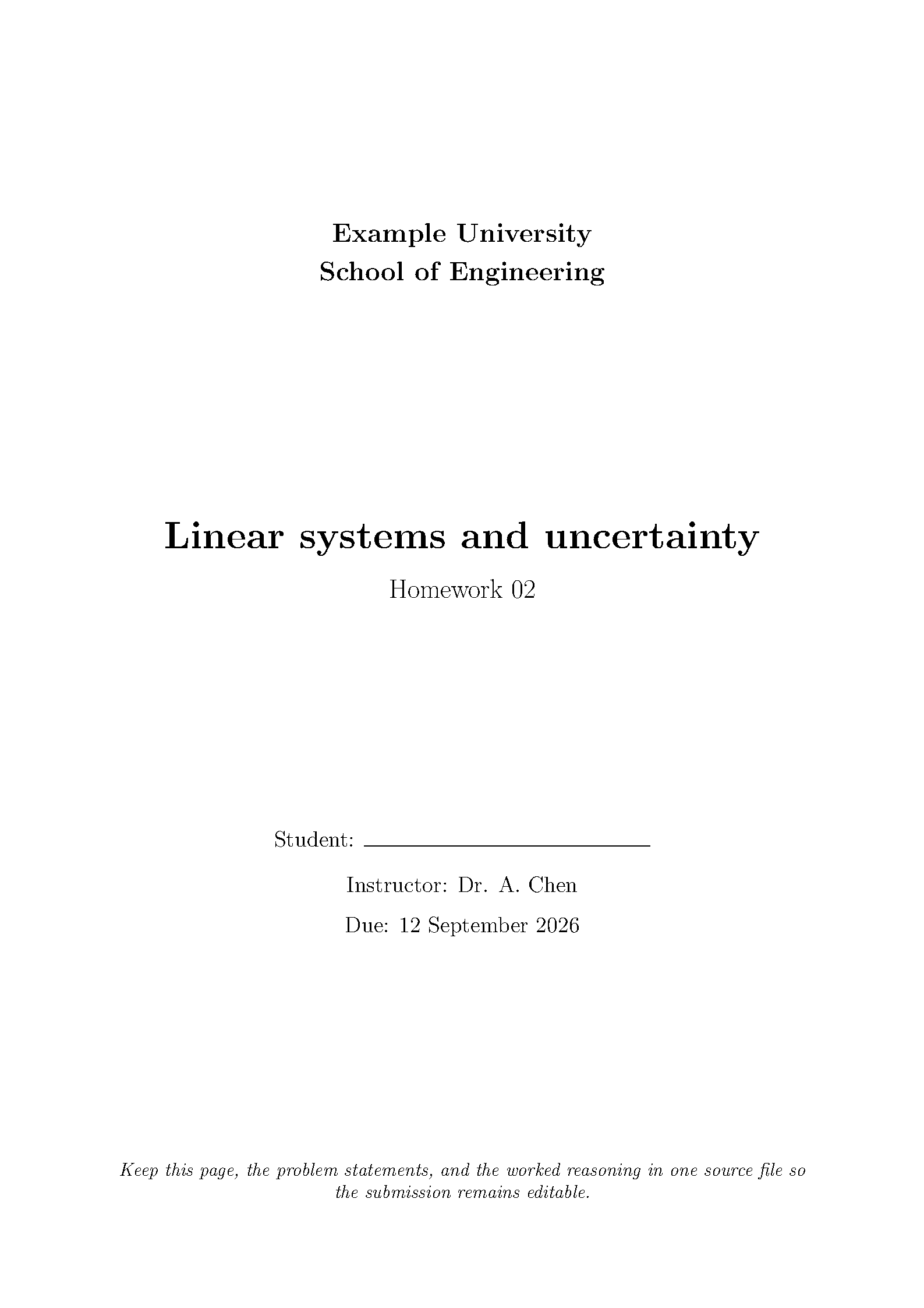 First page of Engineering Mathematics Homework
