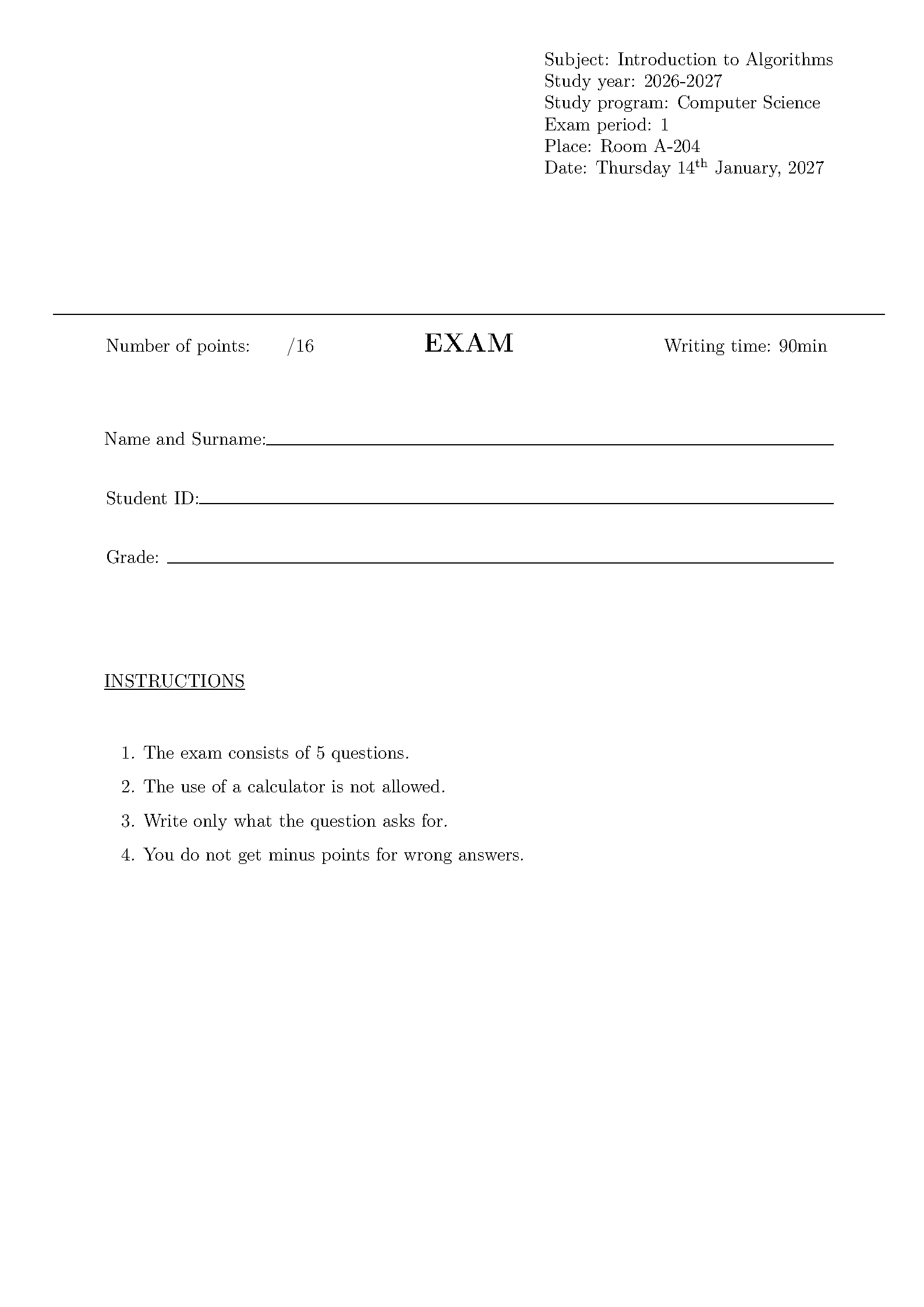 First page of exam-lite