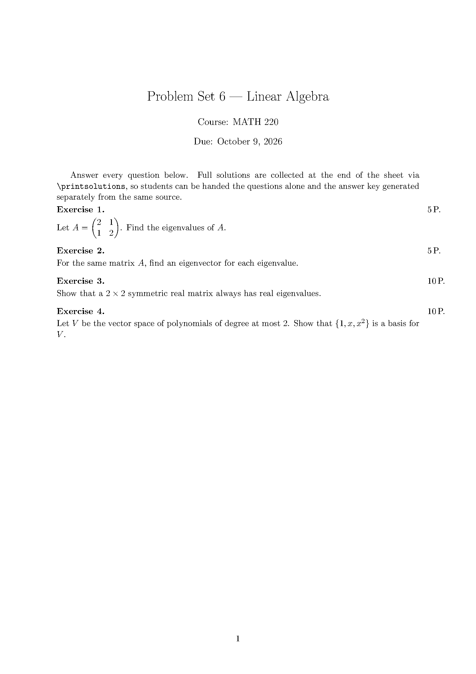 First page of exsheets