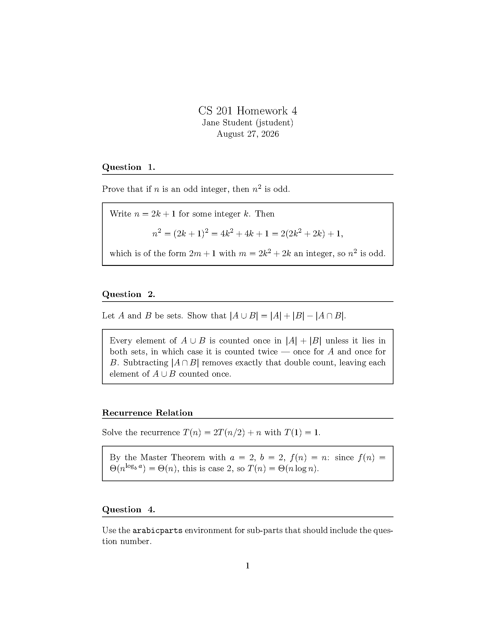 First page of Generic Homework Template