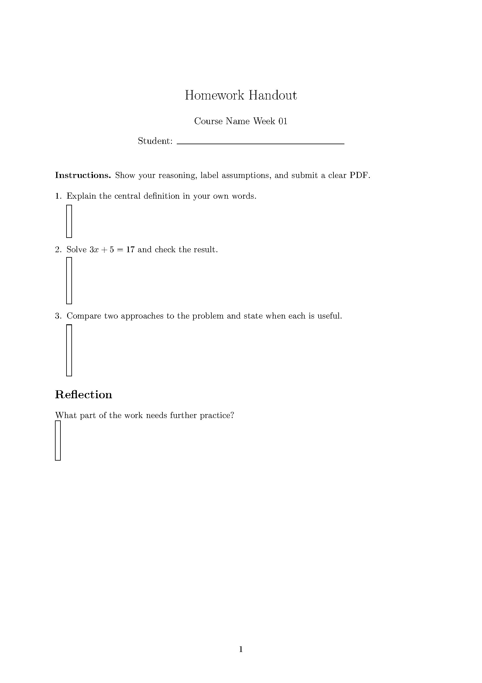 First page of Homework Handout