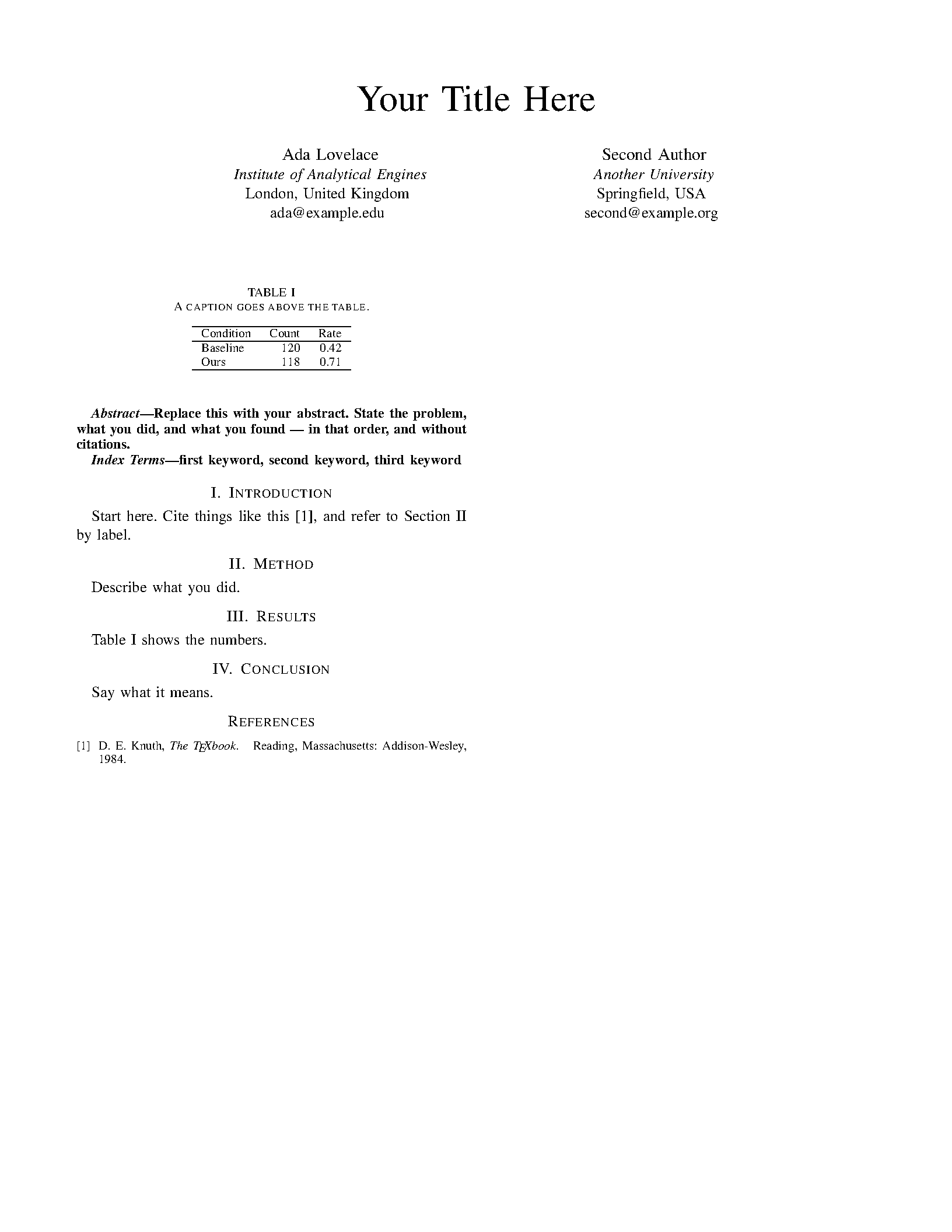 First page of the compiled IEEE Journals and Conferences template