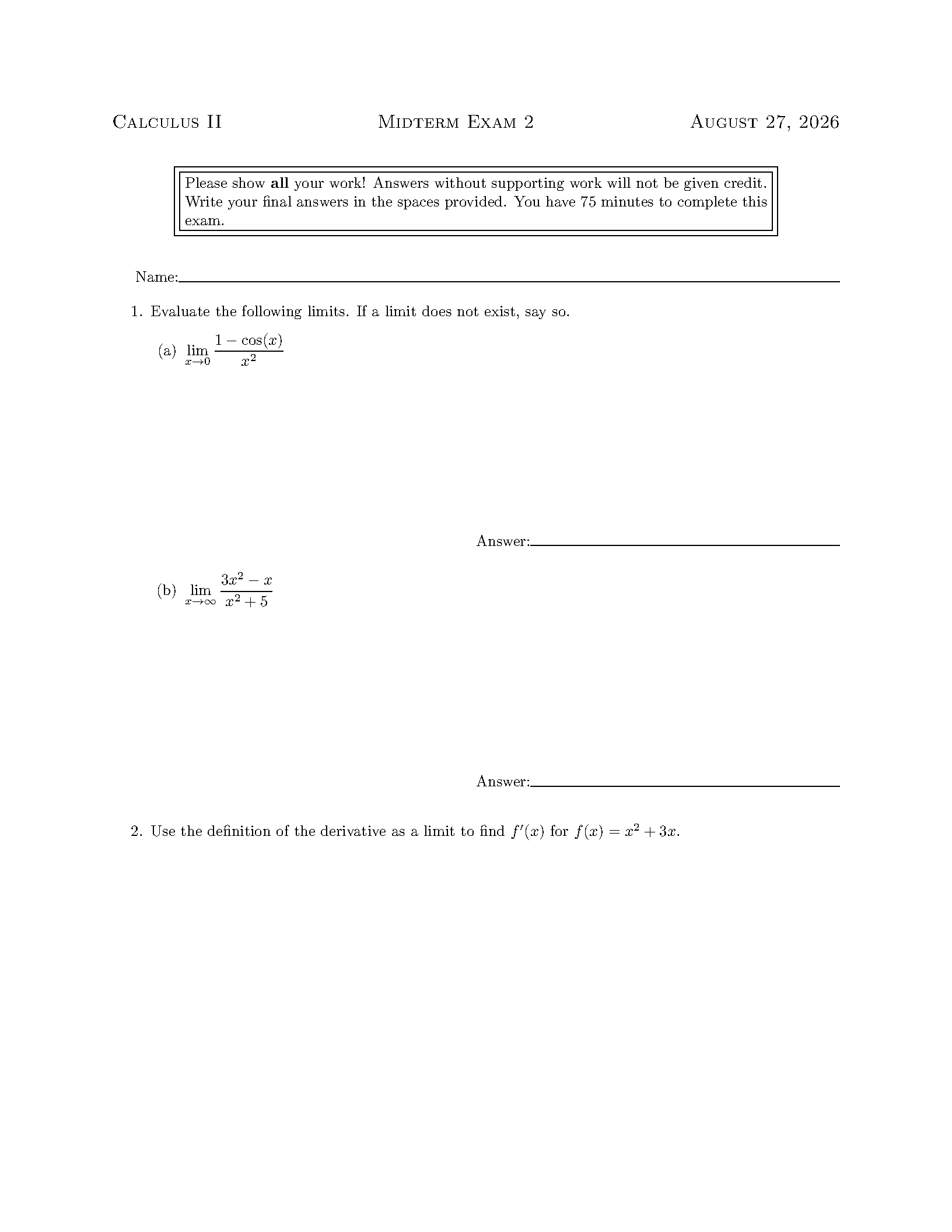 First page of mathexam