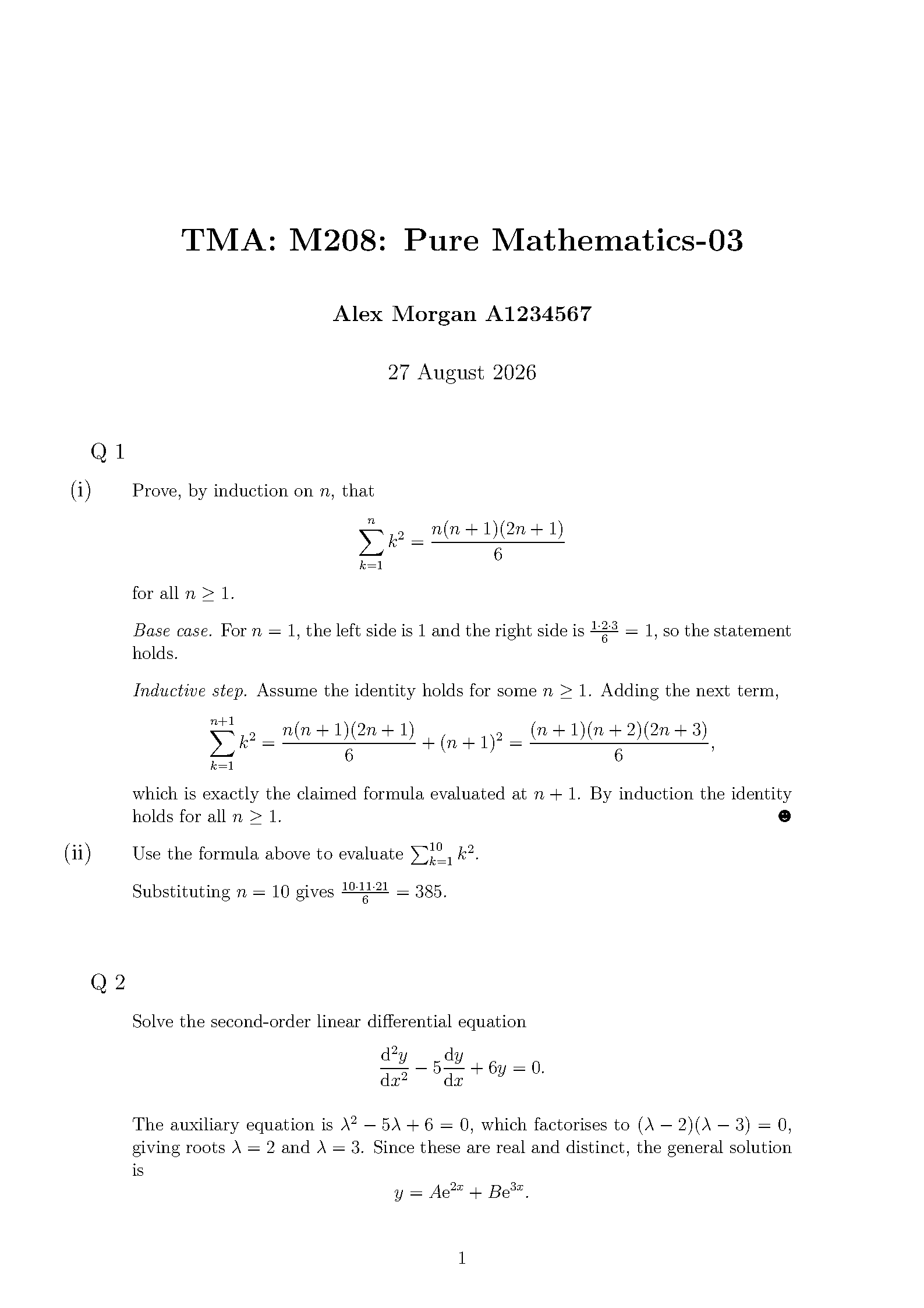 First page of OU TMA