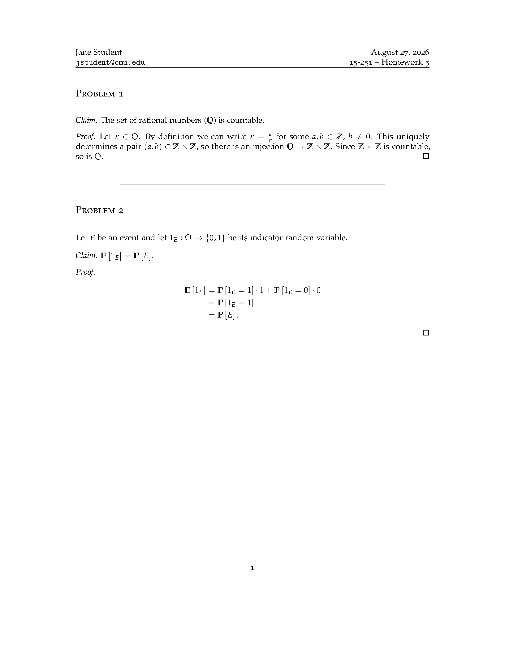 First page of Problem Set Template