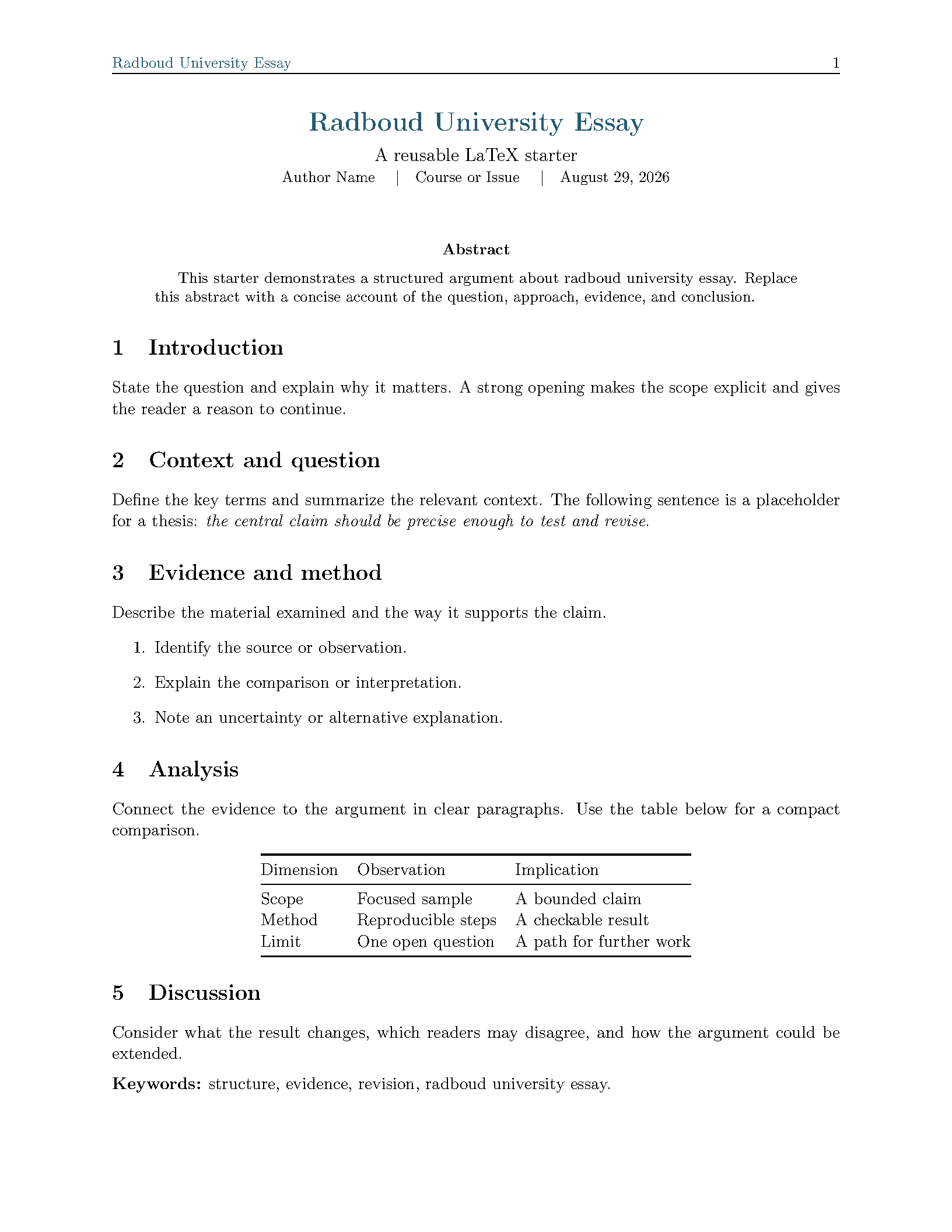 First page of Radboud University Essay
