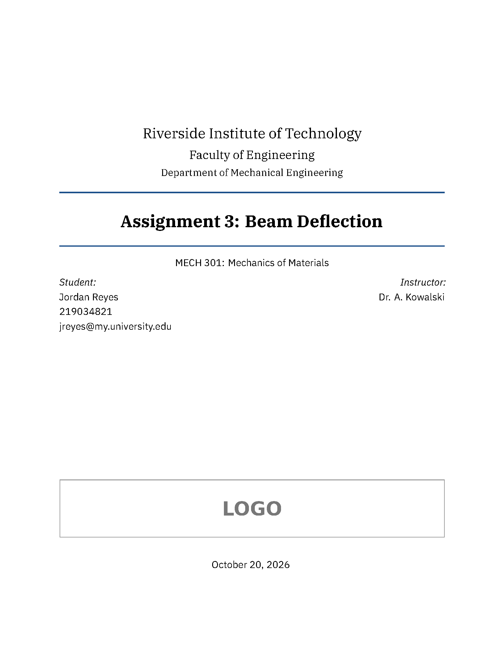 First page of STEM Assignment Template