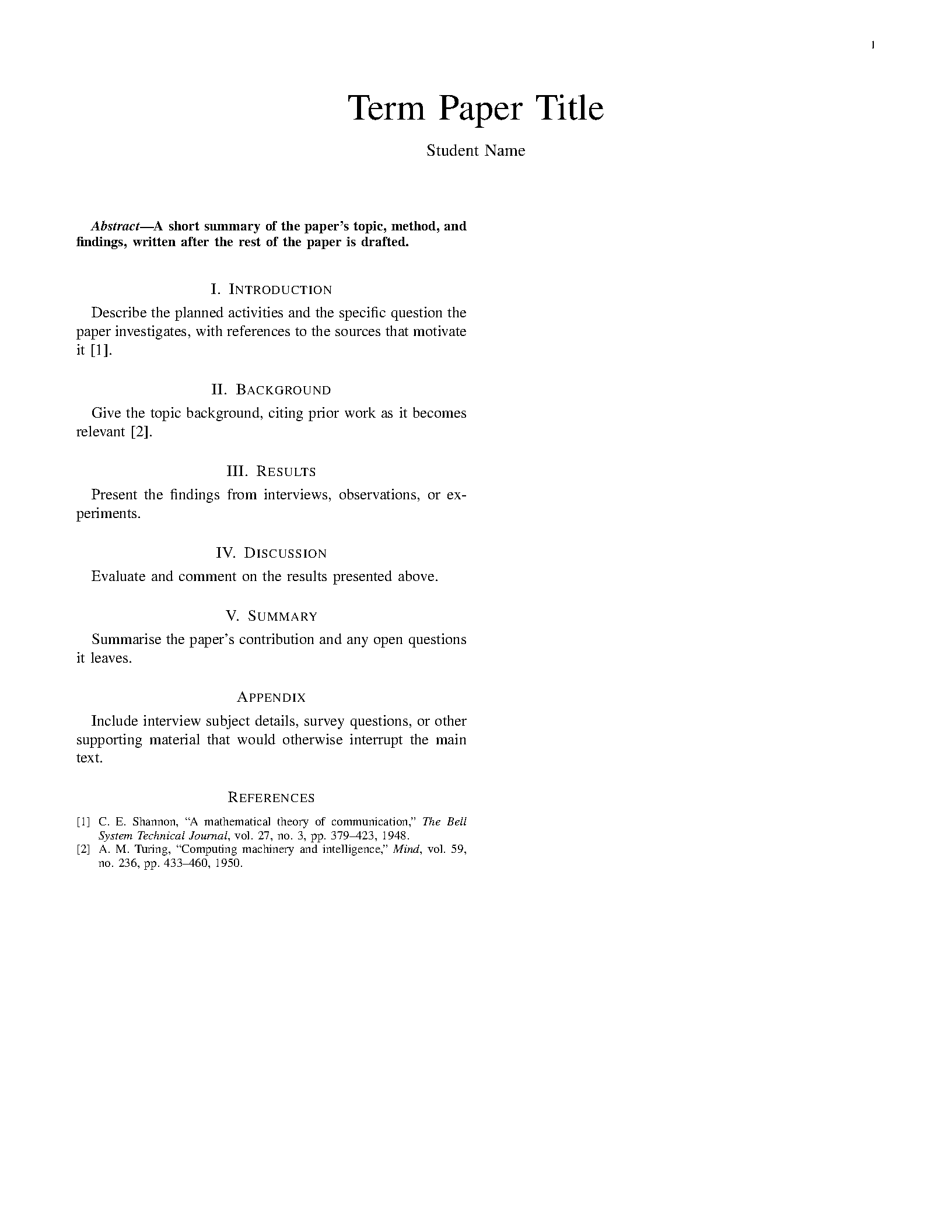 First page of Term Paper