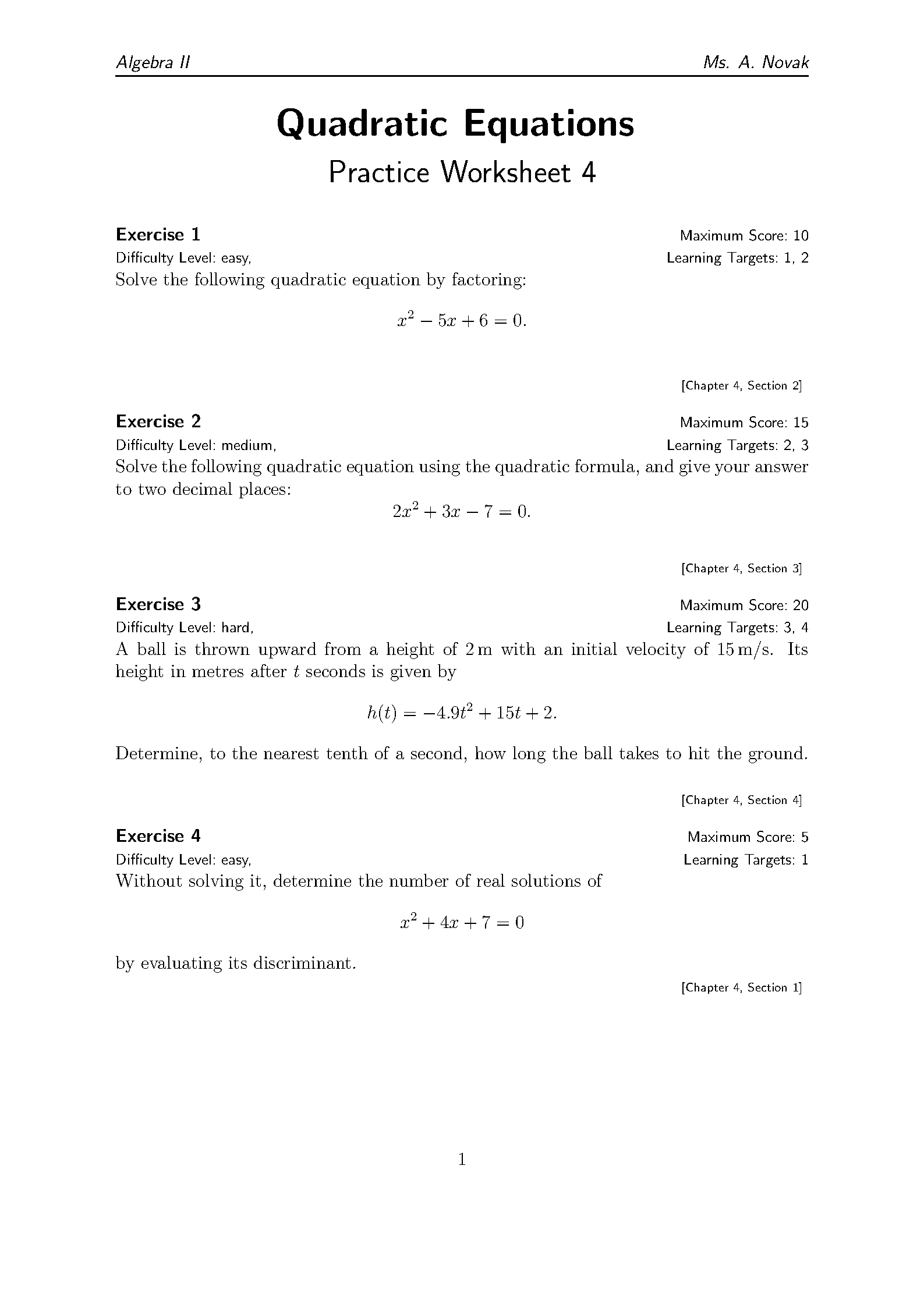 First page of Worksheet