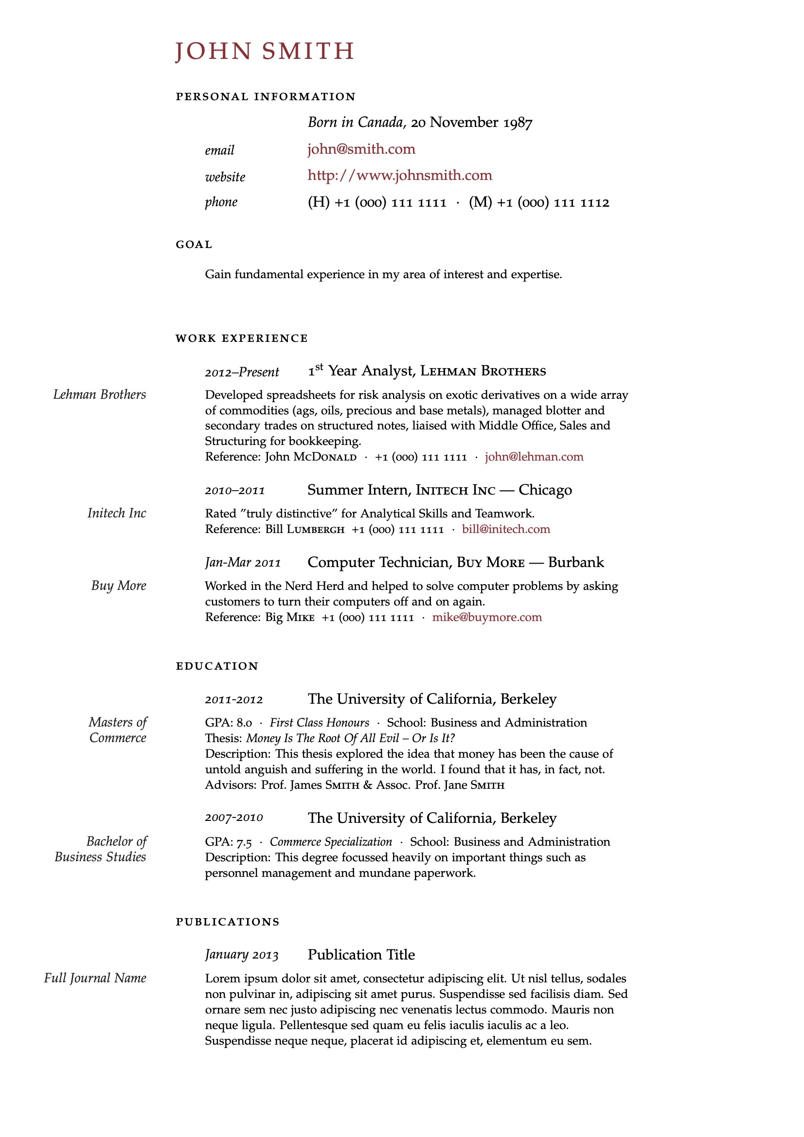 LaTeX Templates - CVs and Resumes