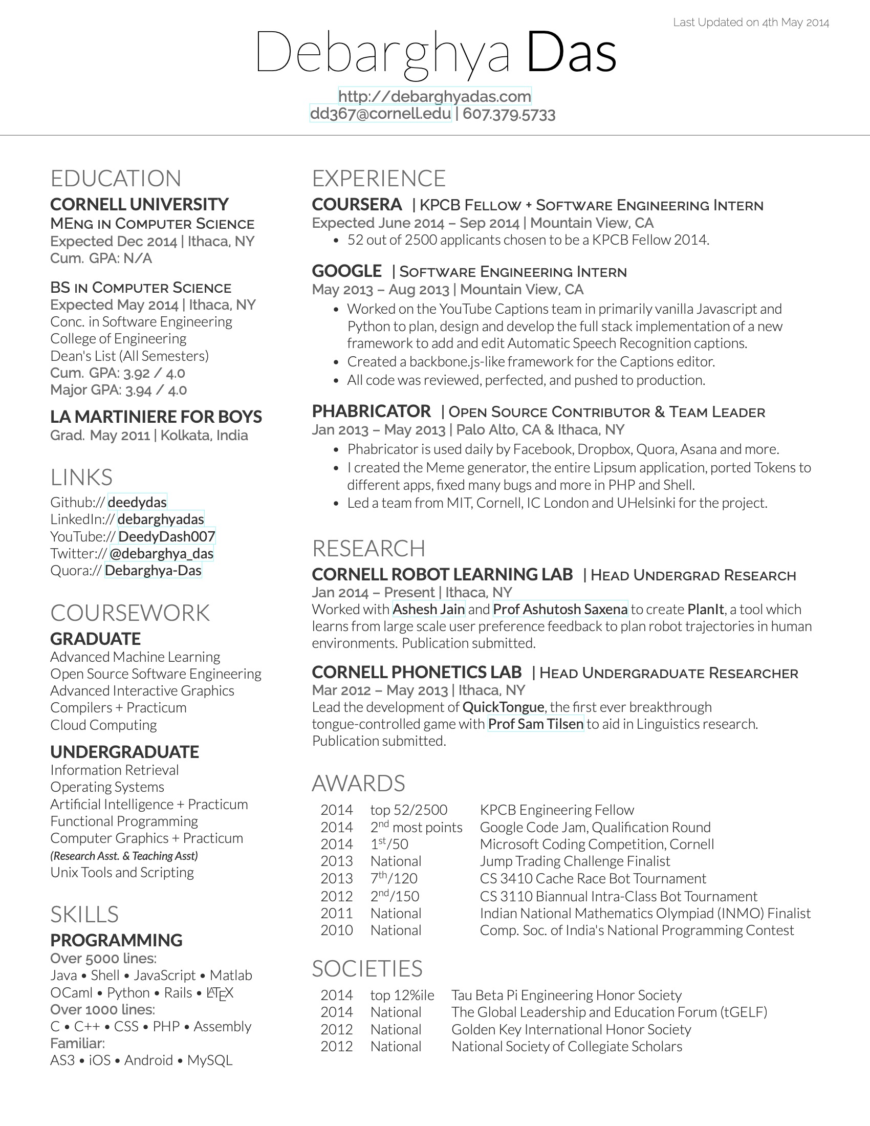 latex resume template for software engineer