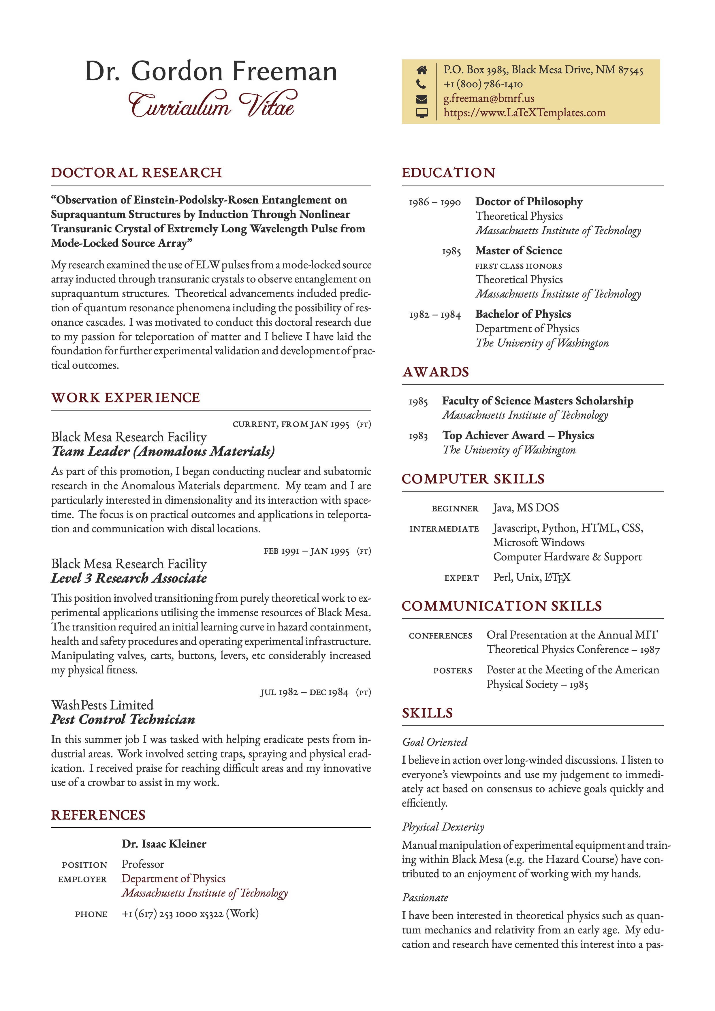 latex phd cv template