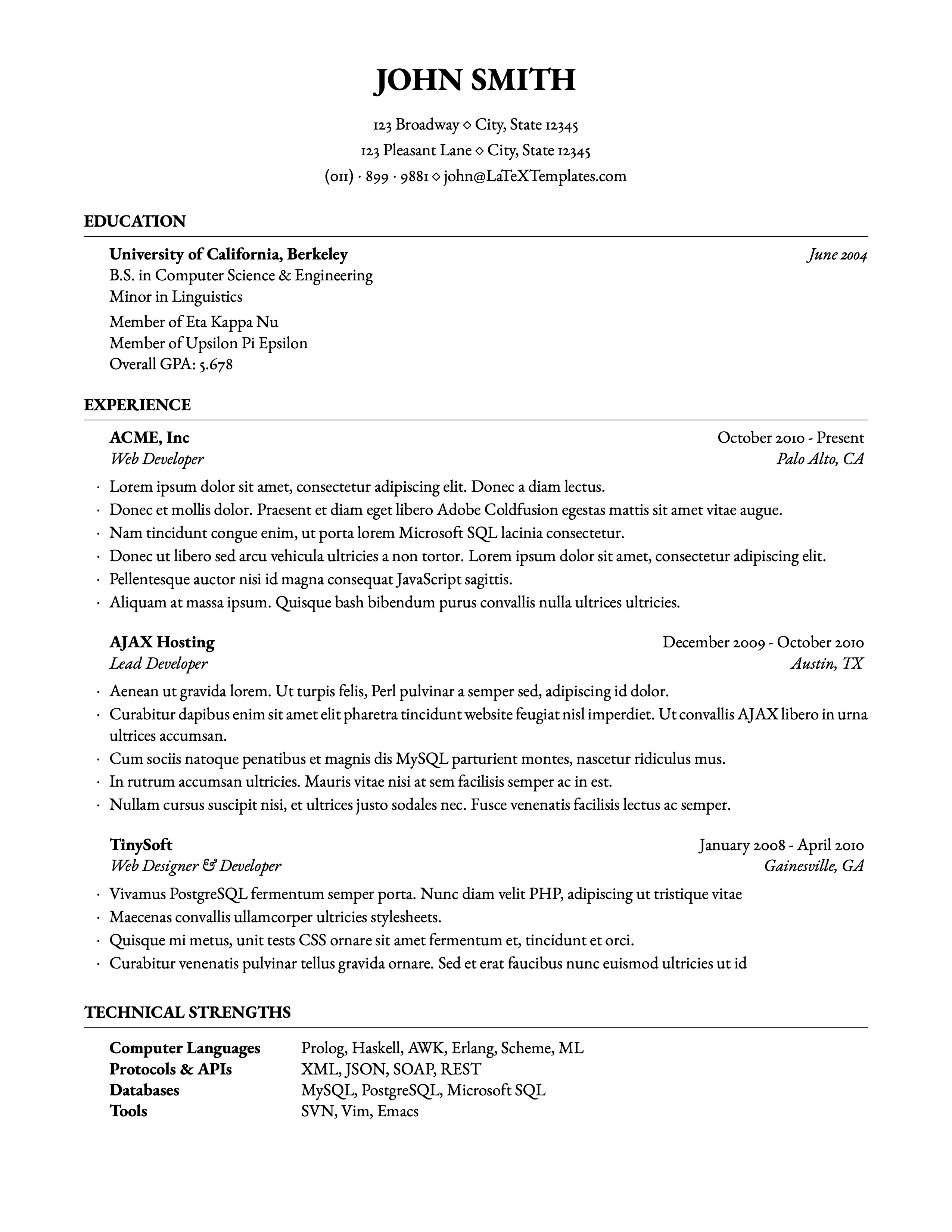 best resume format for latex