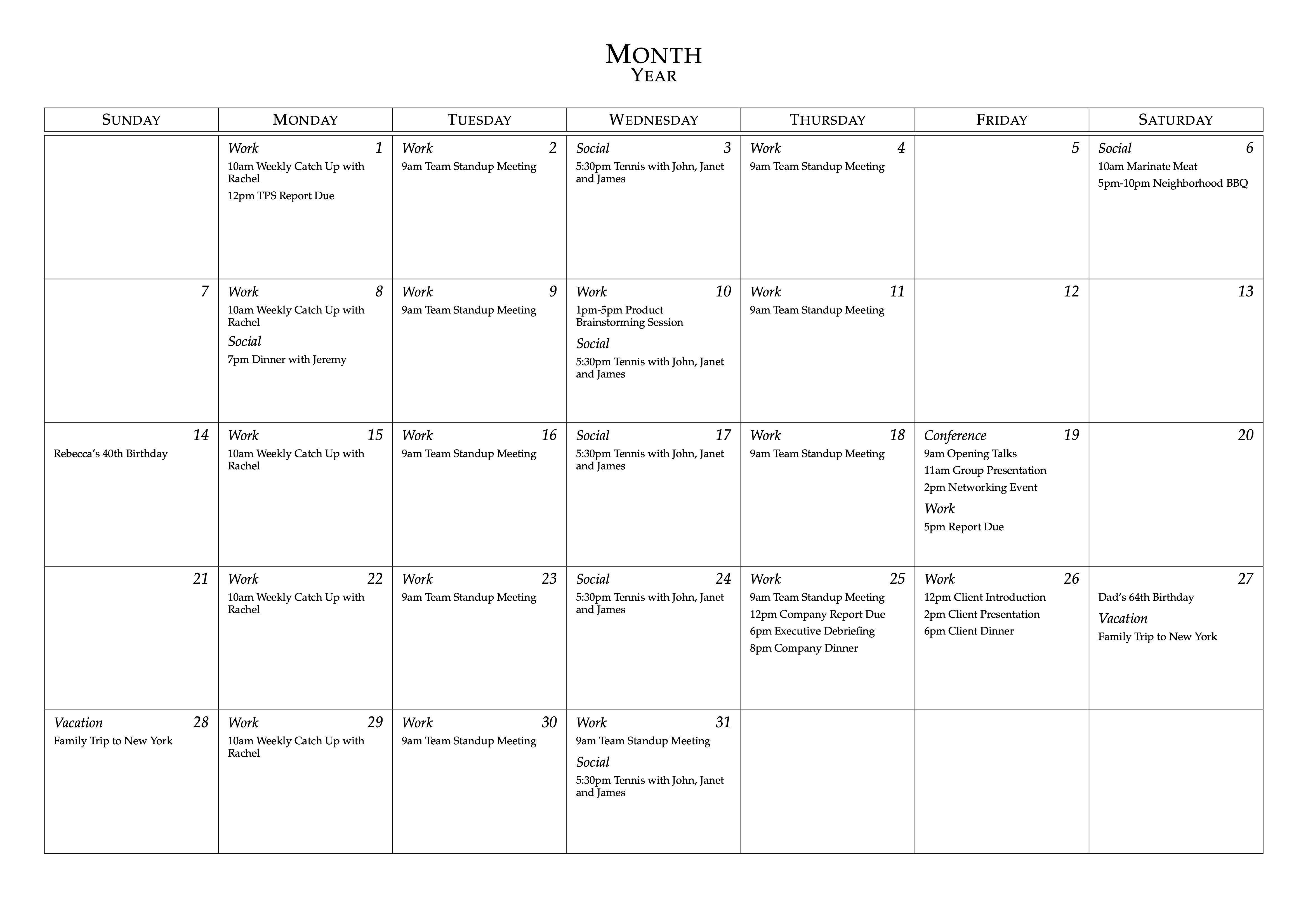 LaTeX Templates - Monthly Calendar In Blank One Month Calendar Template