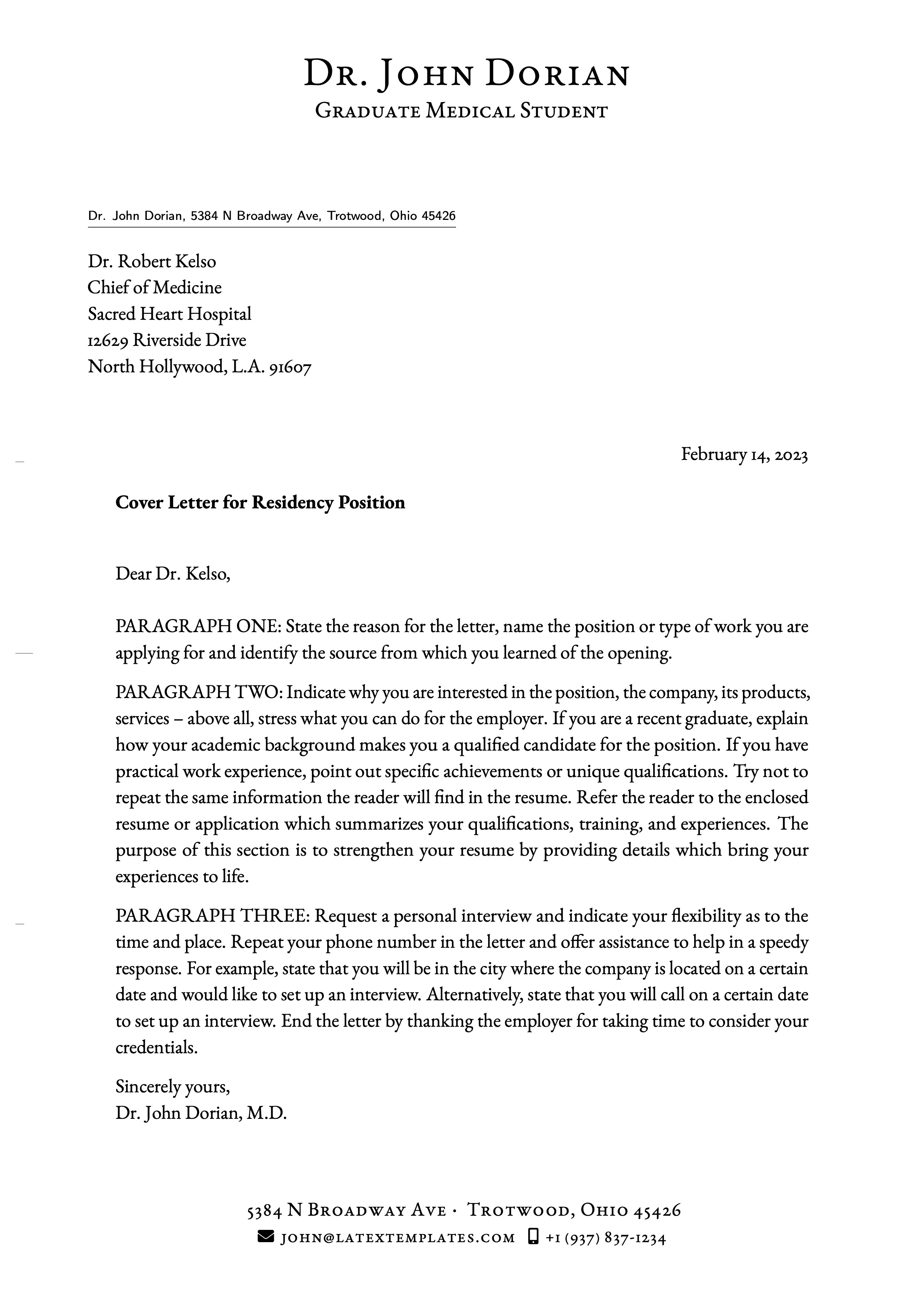 cover letter template latex download