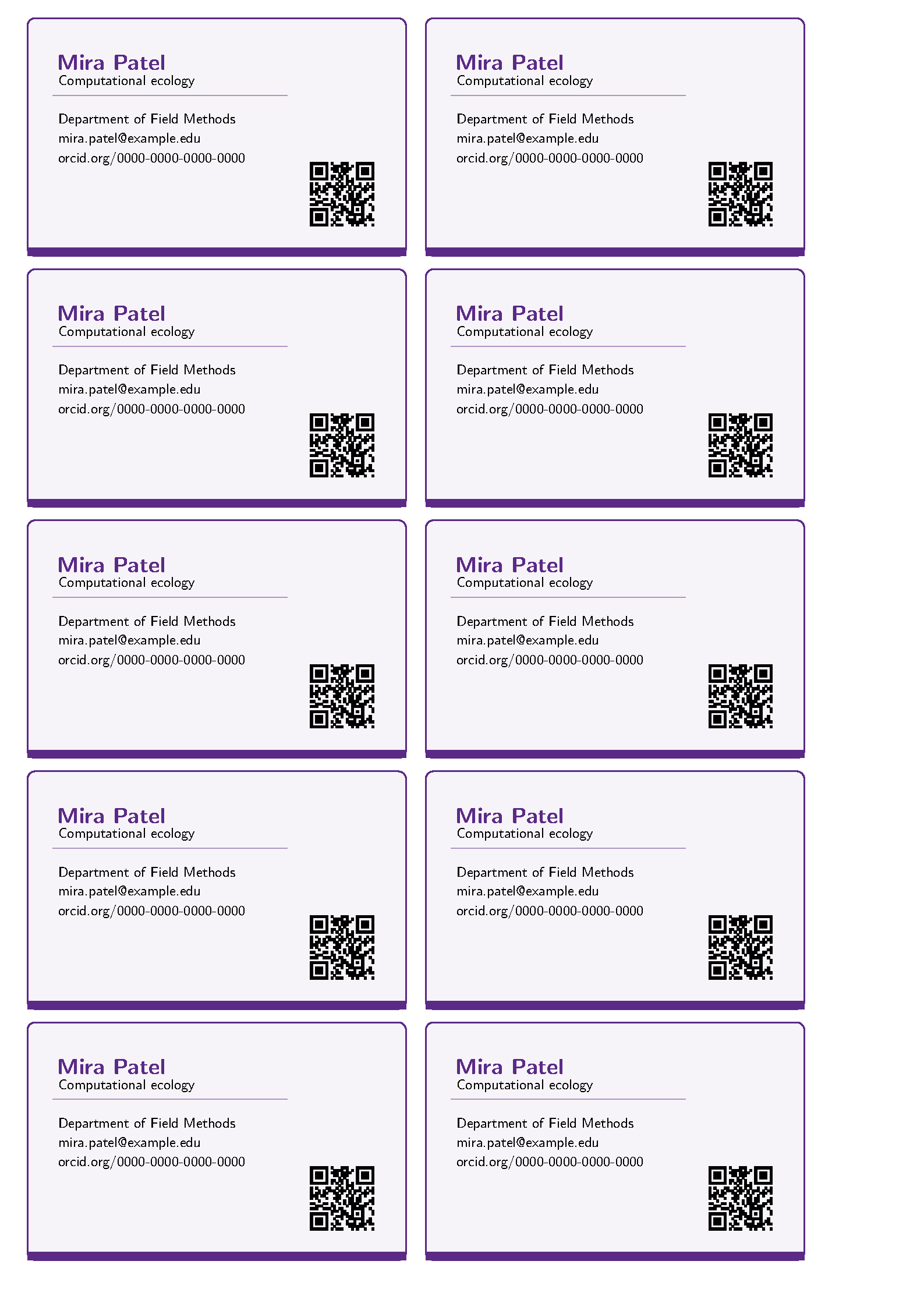 First page of Academic Business Card