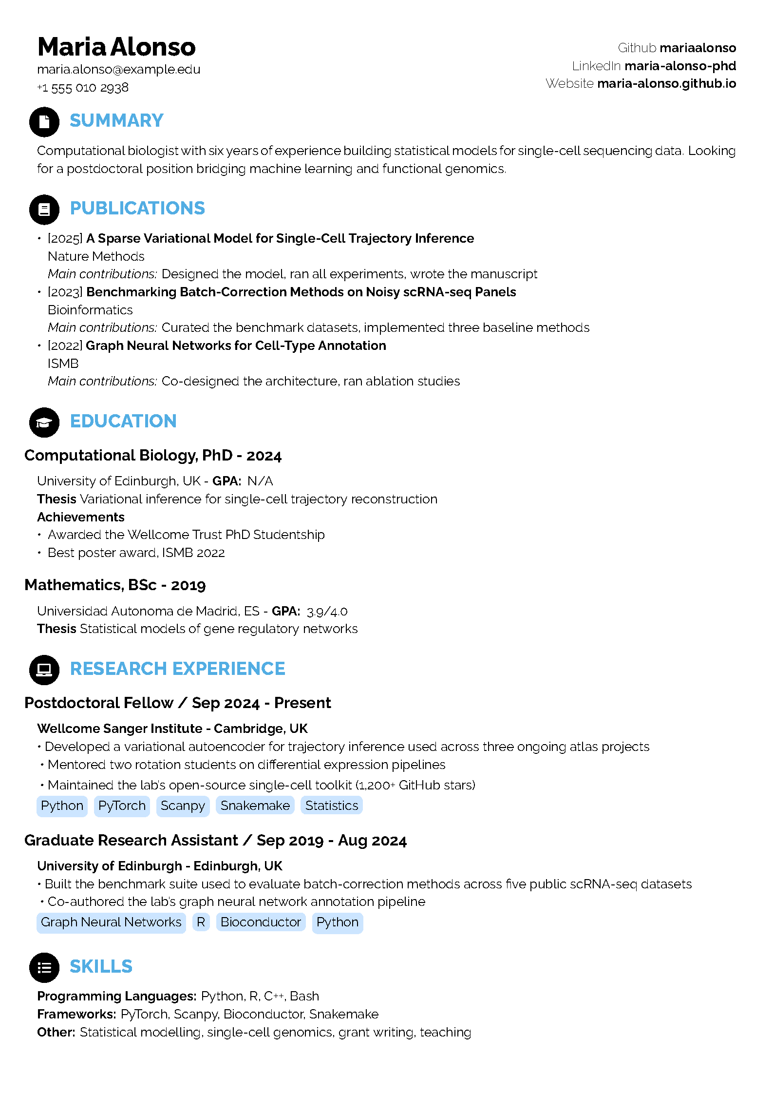 First page of Academic CV Template