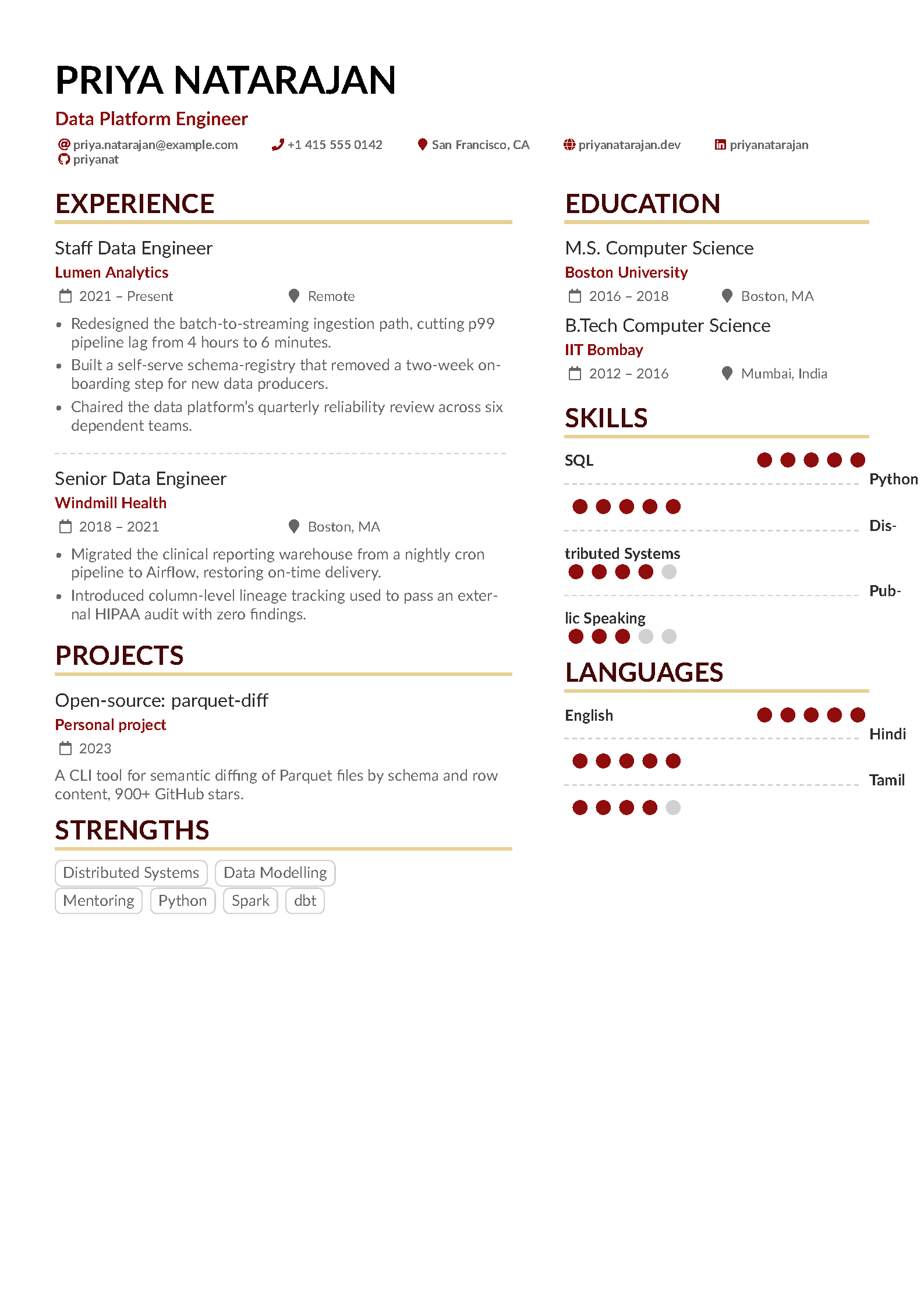 First page of AltaCV