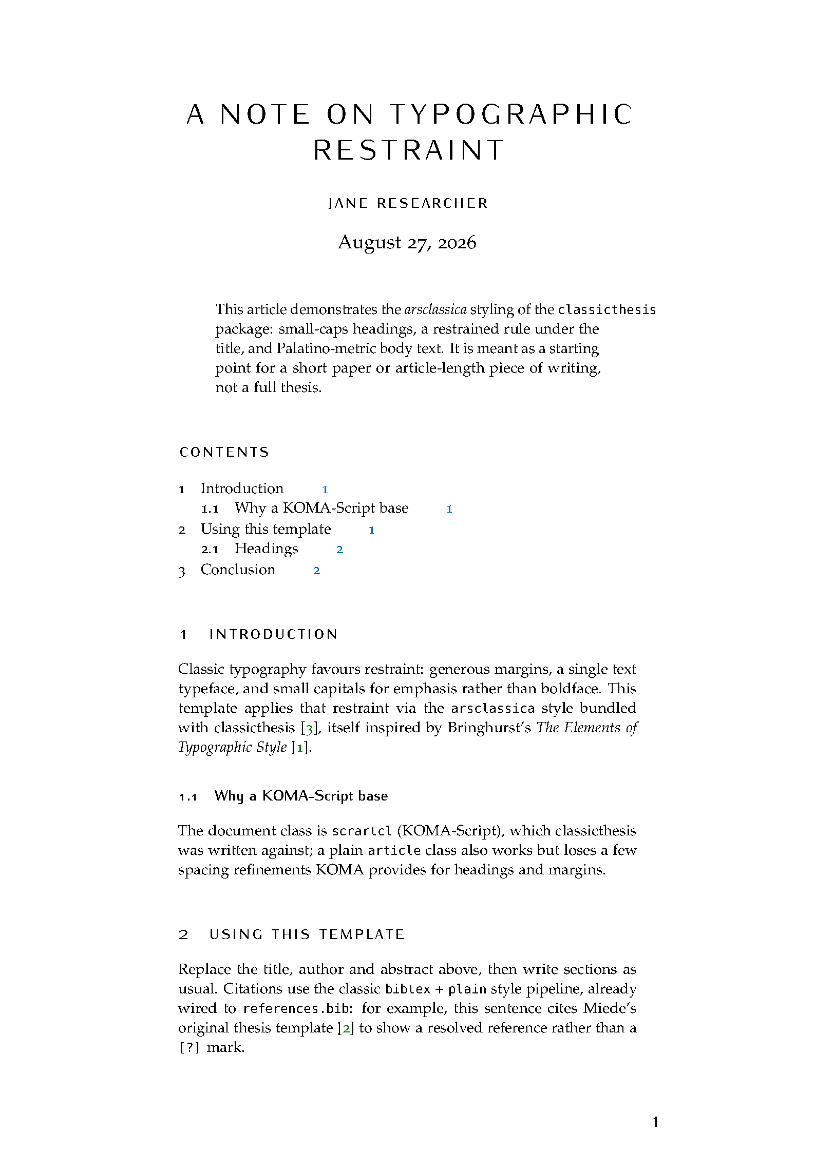 First page of the compiled ArsClassica Article template