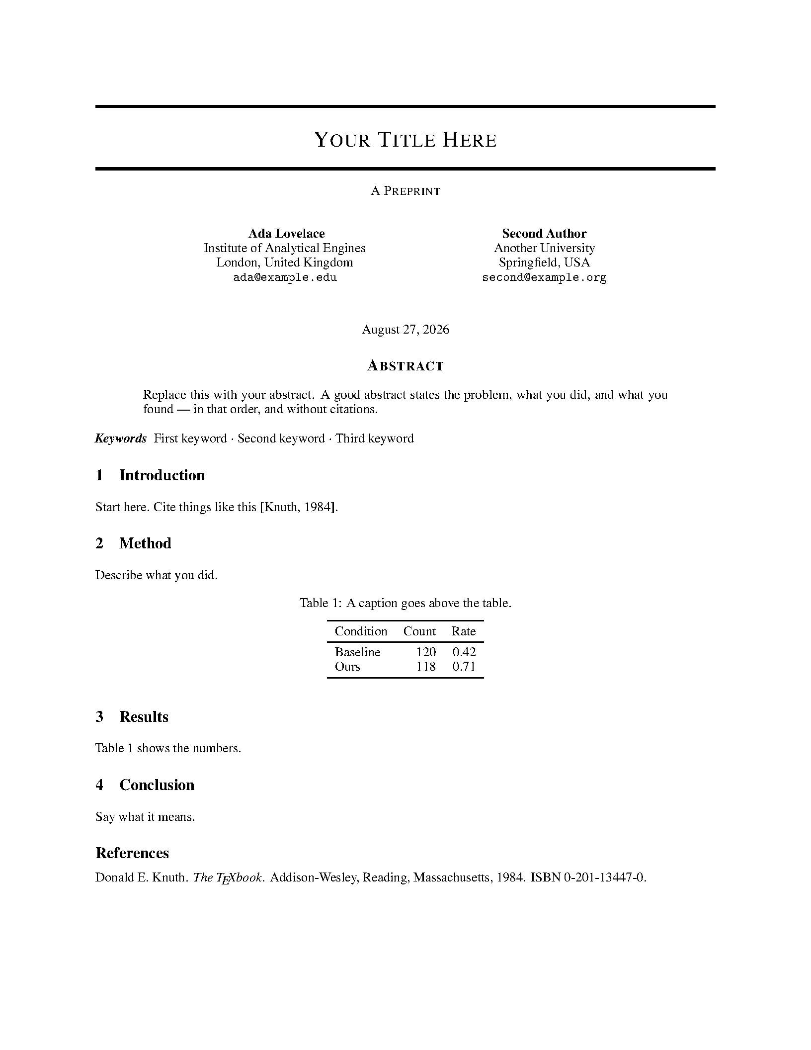 First page of the arXiv Preprint Style template