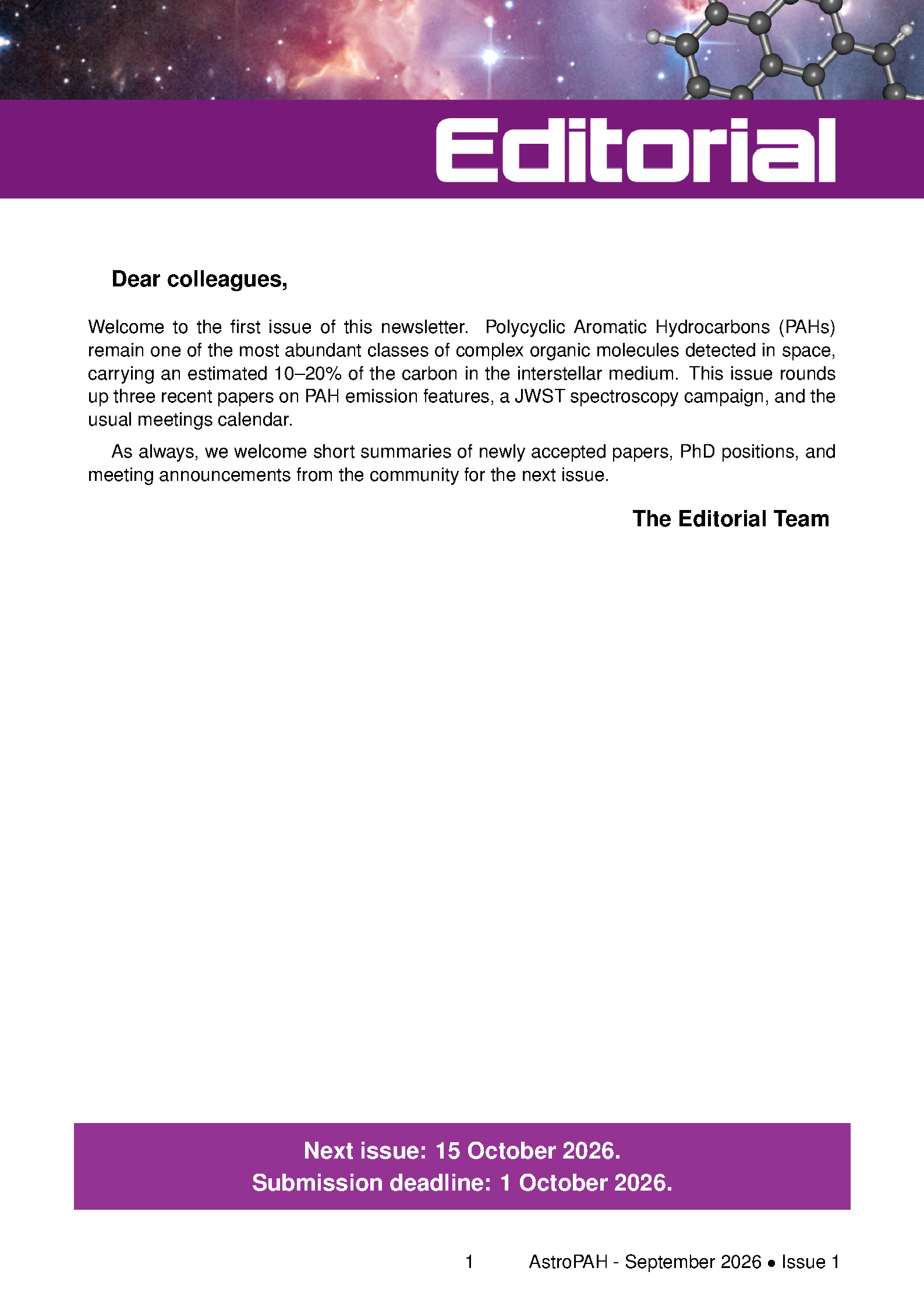 First page of AstroPAH Newsletter
