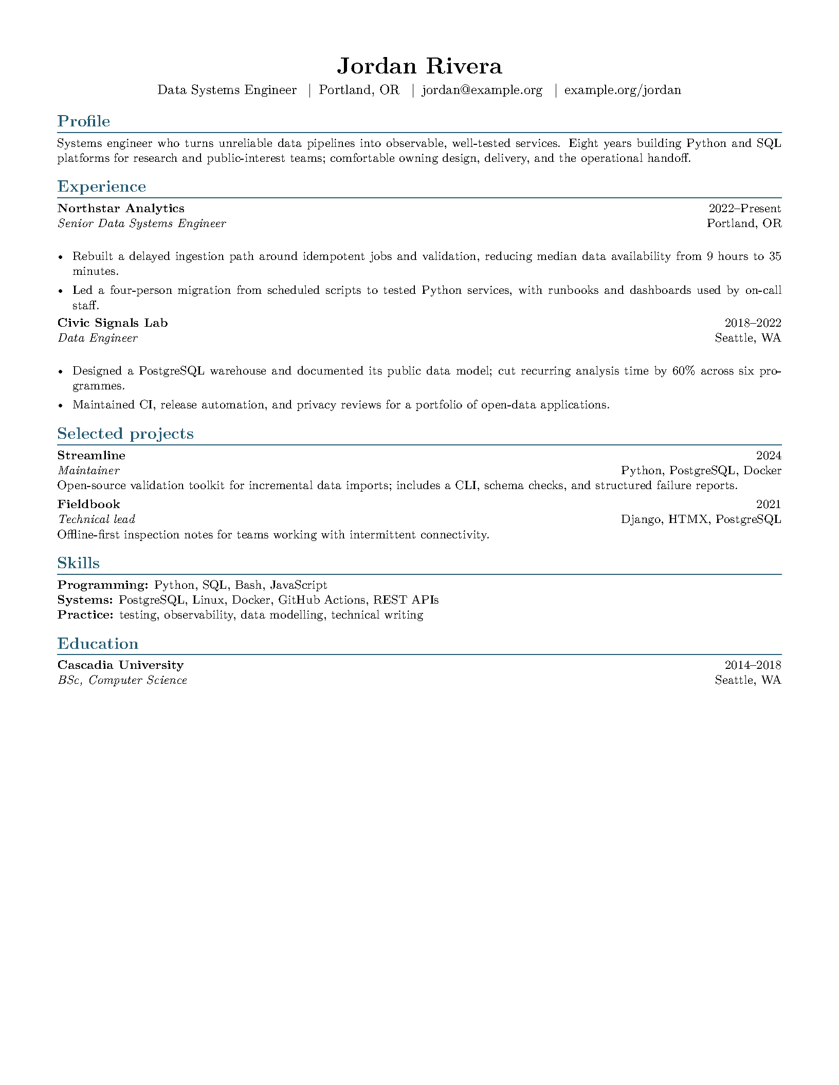 First page of ATS LaTeX Resume