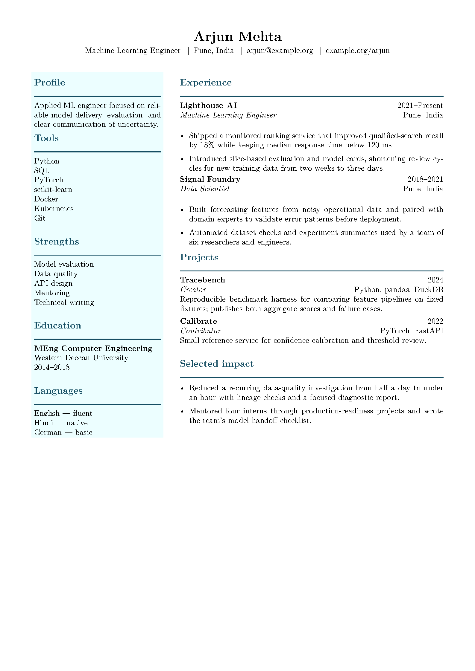 First page of Azhar Two-Column Resume