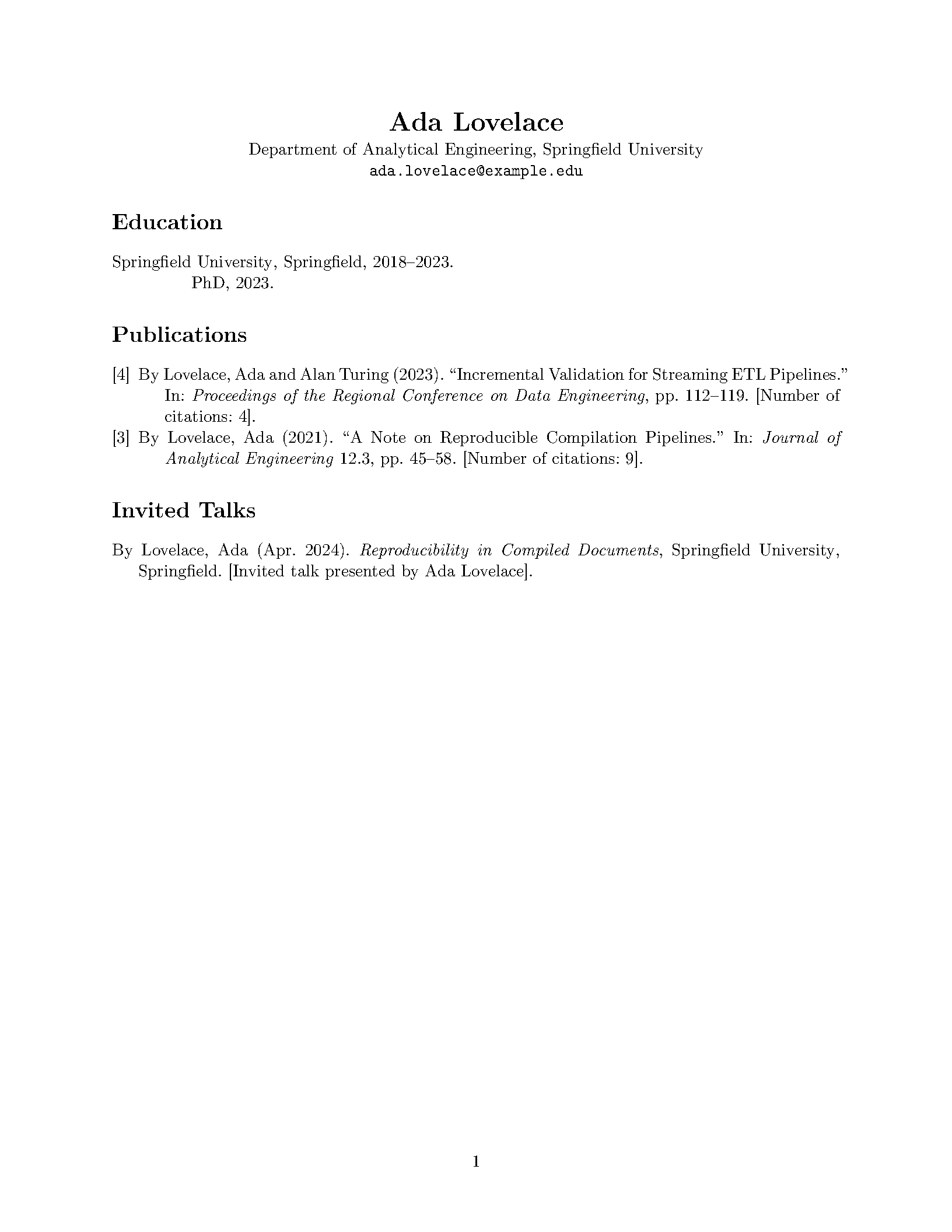 First page of BibLaTeX CV