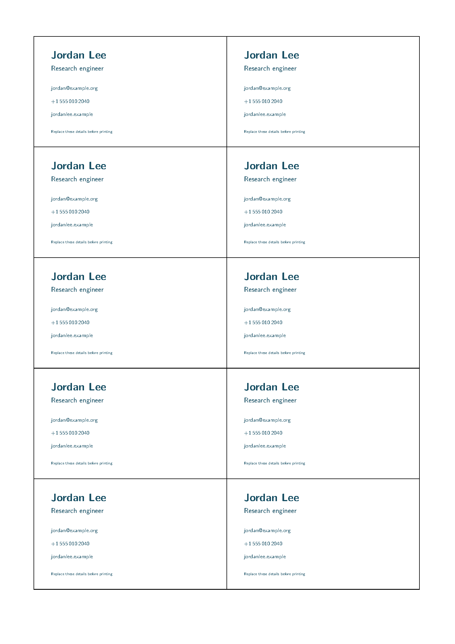 First page of bizcard