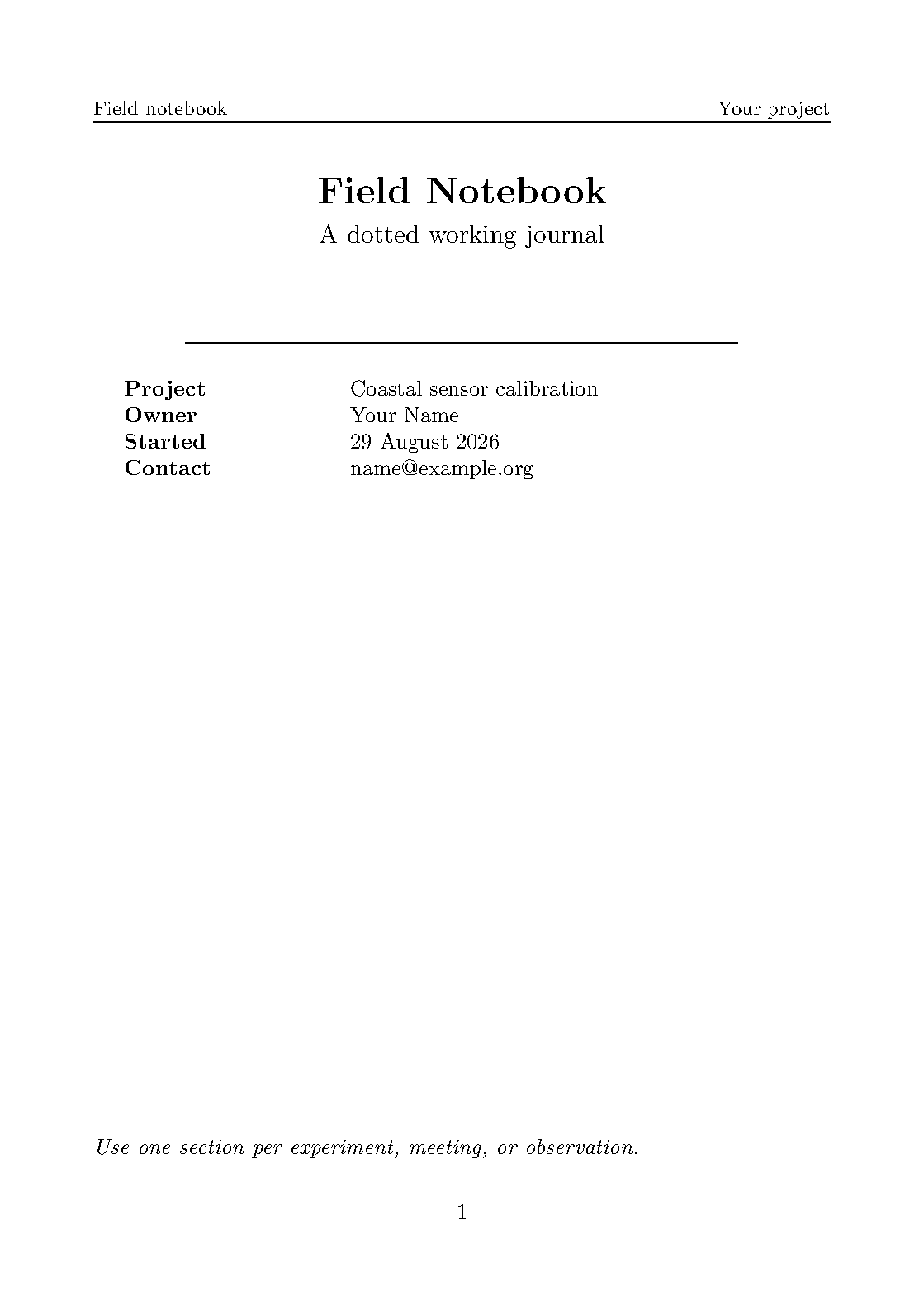 First page of Blank Dotted Notebook with Index
