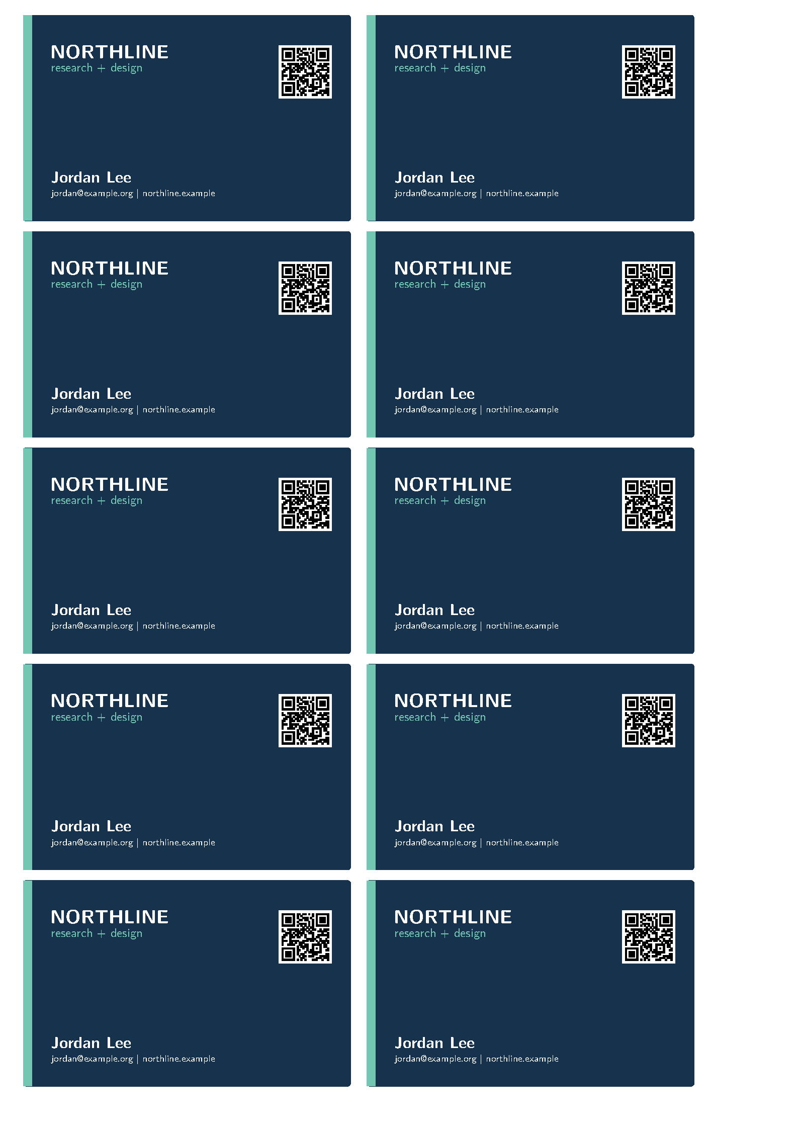 First page of Business Cards LaTeX