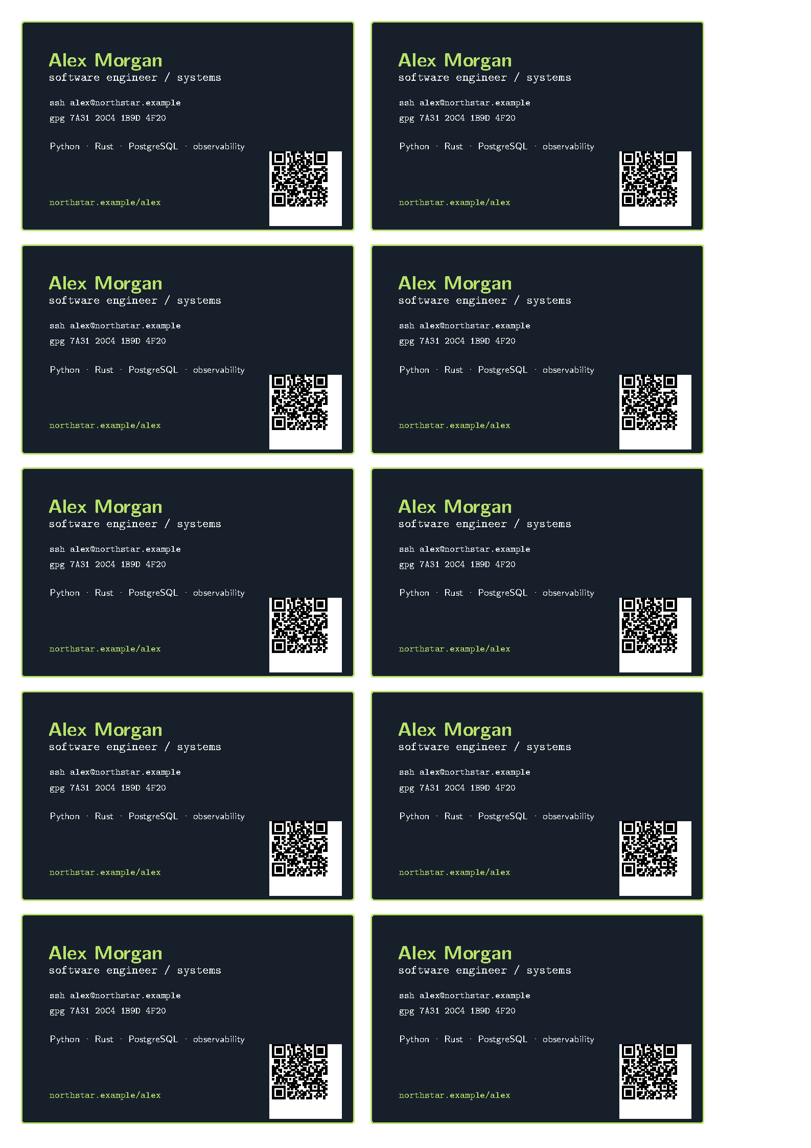 First page of Programmer Business Cards