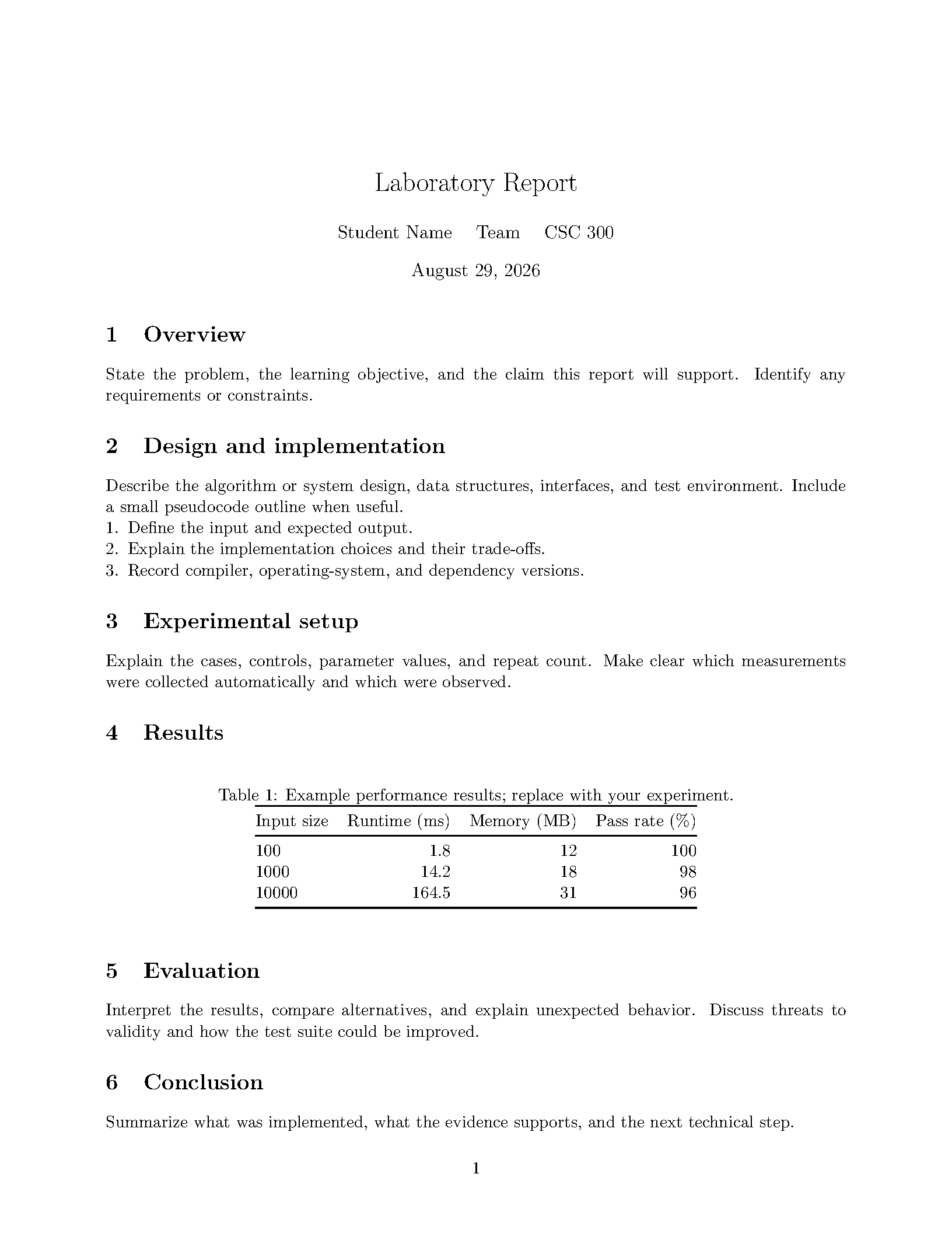 First page of the Cal Poly CSC300 Lab Report template
