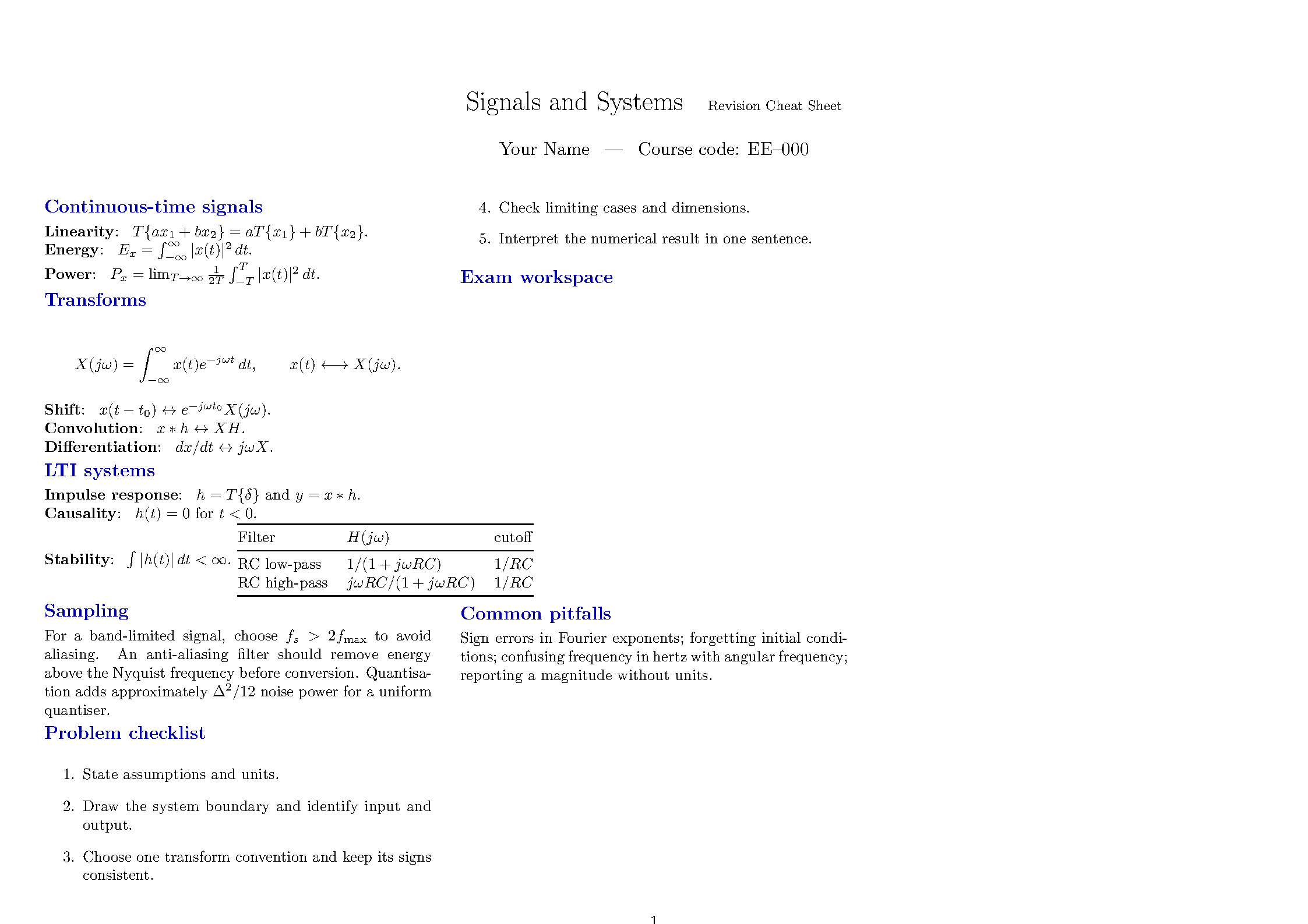 First page of the Cheat Sheet Template template