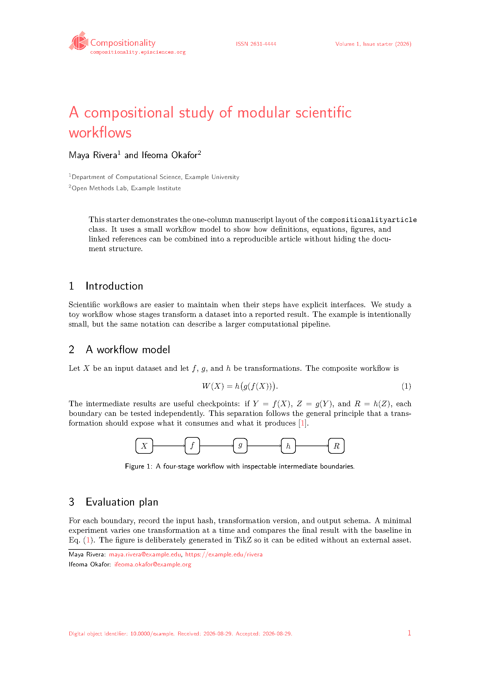 First page of the Compositionality Article template