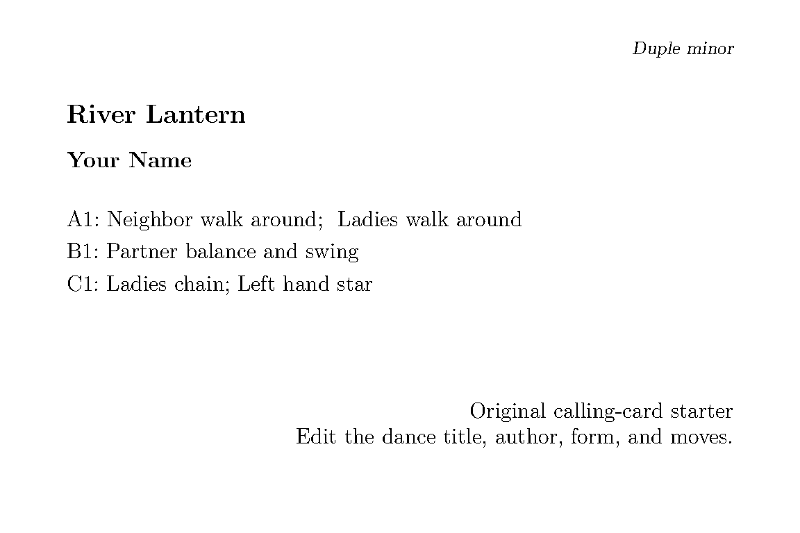 First page of the Contra Dance Calling Card template