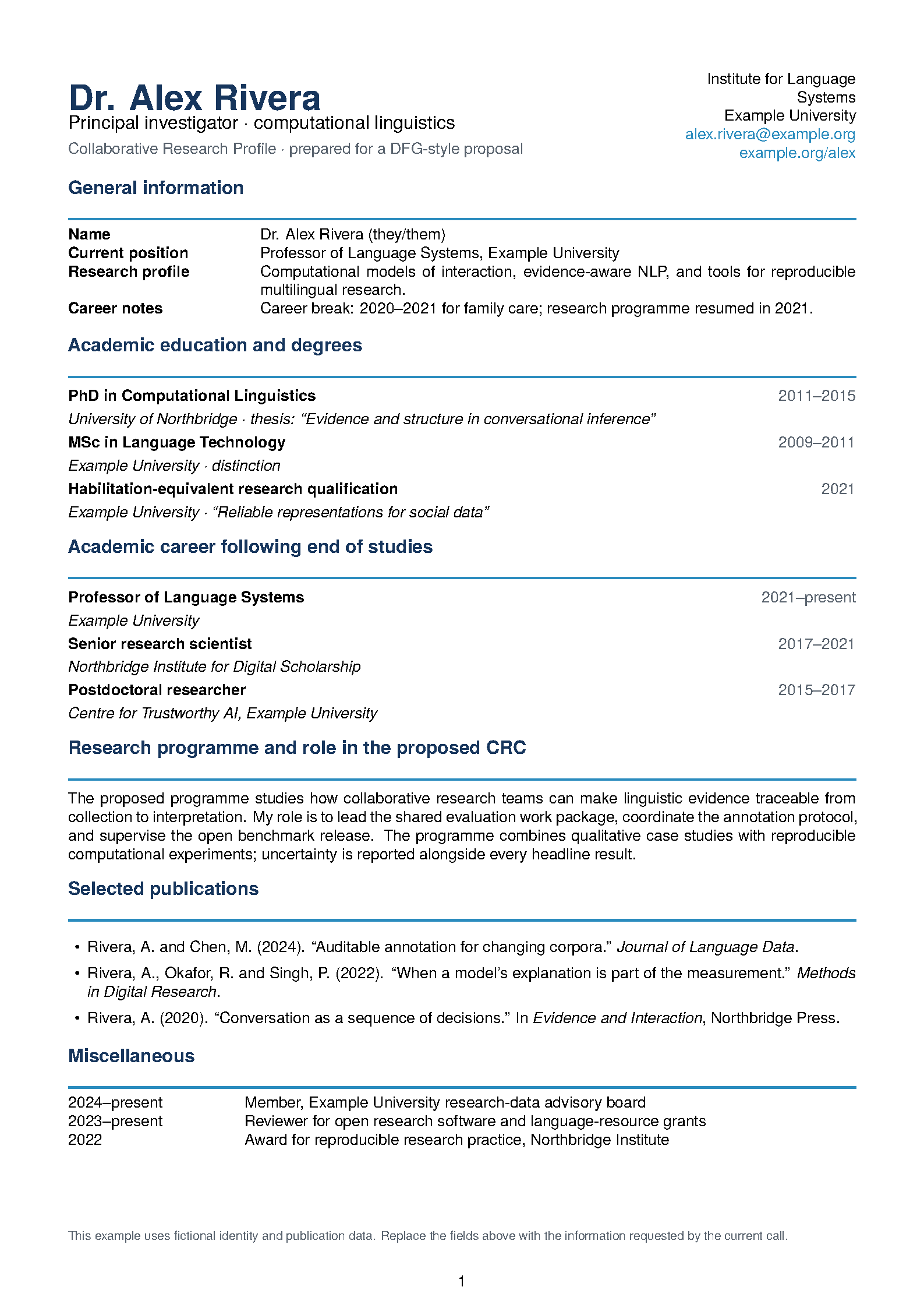 First page of CRC-template CV Profile