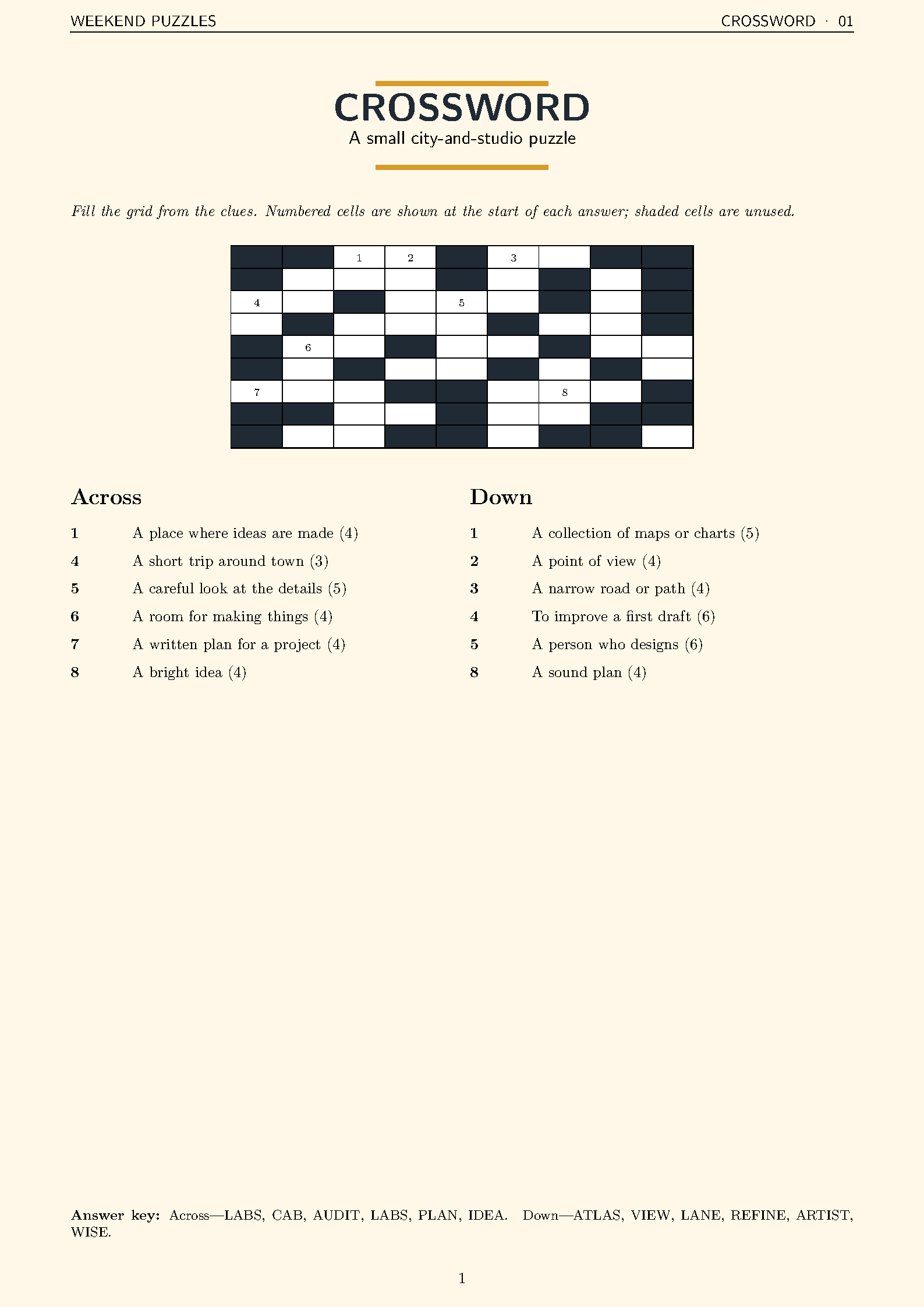 First page of the Crossword Worksheet template
