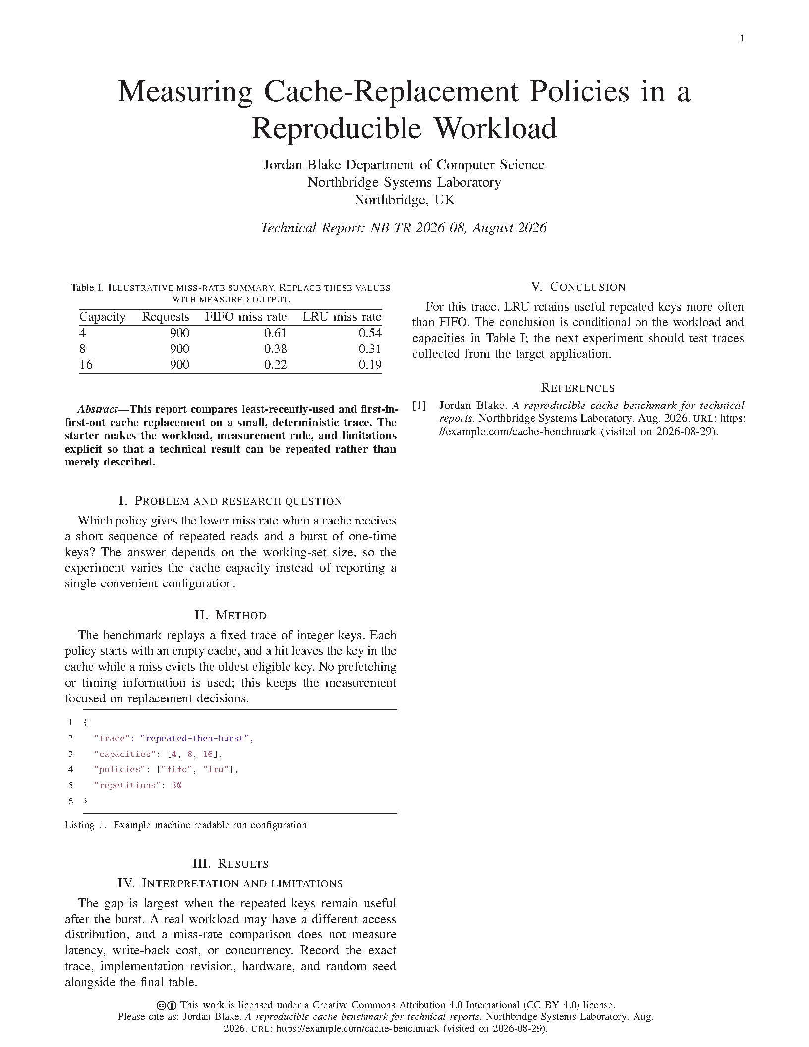 First page of the Computer Science Technical Report template