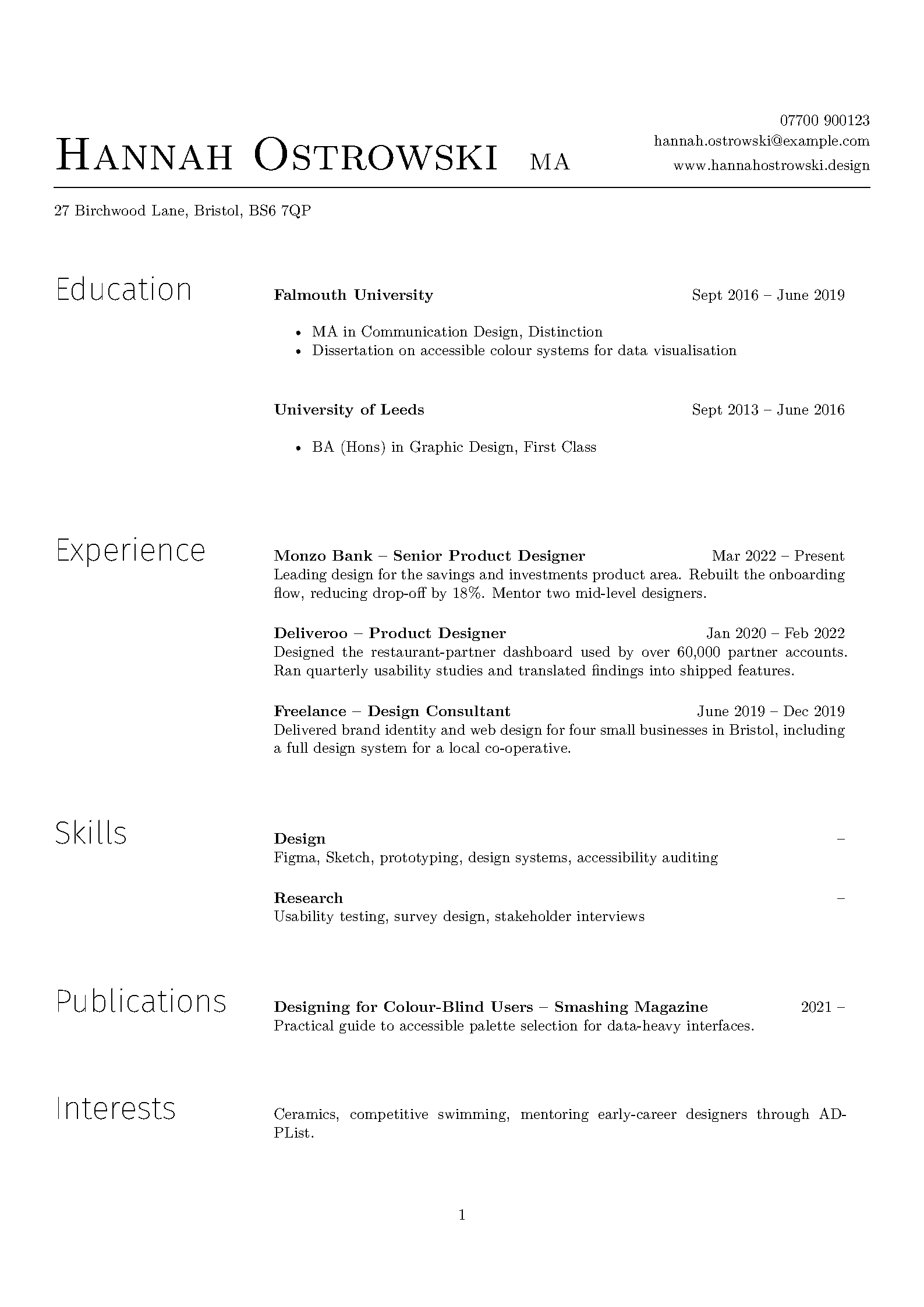 First page of Curriculum Vitae