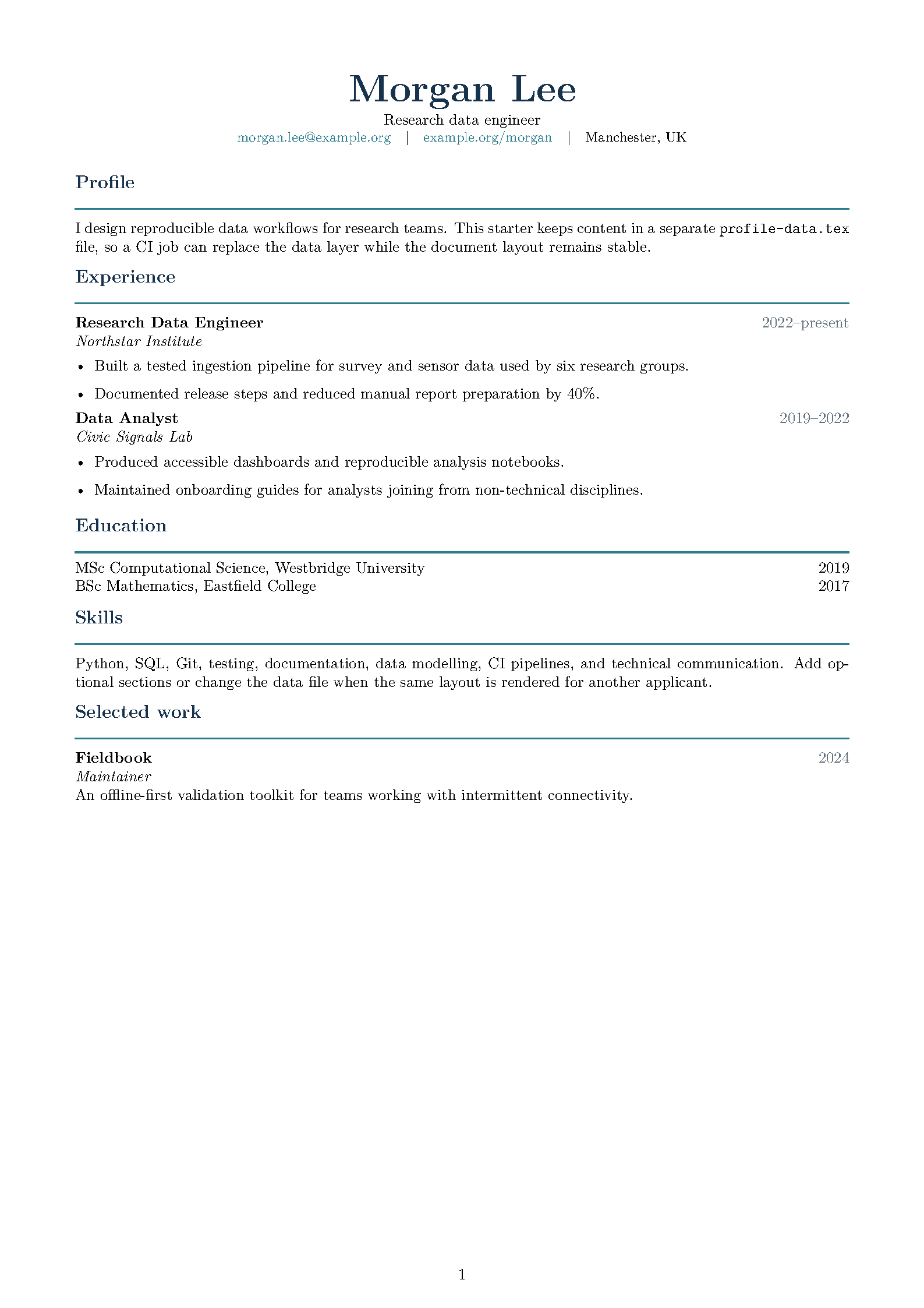 First page of Curriculum Vitae CI Boilerplate