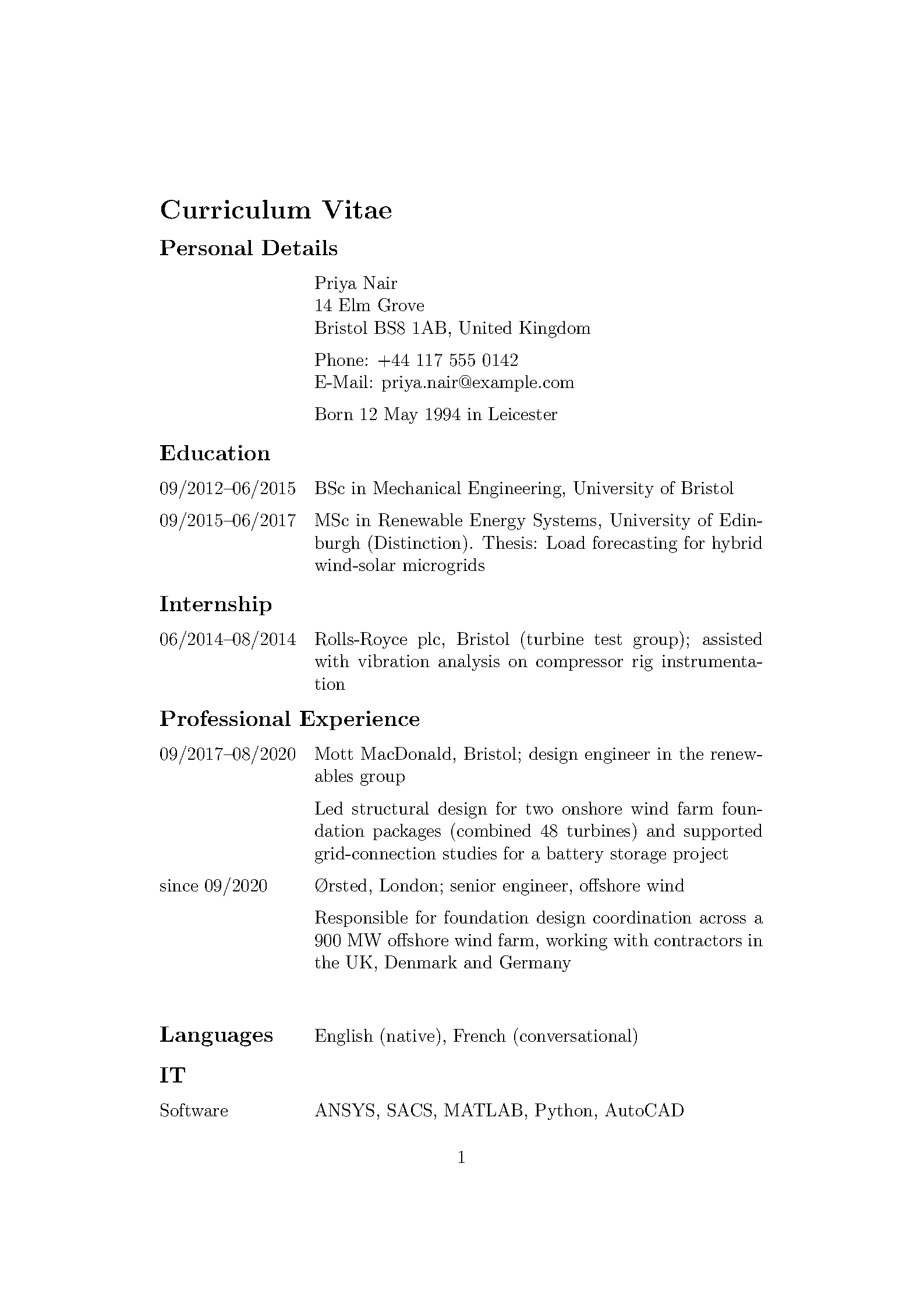 First page of CurrVita