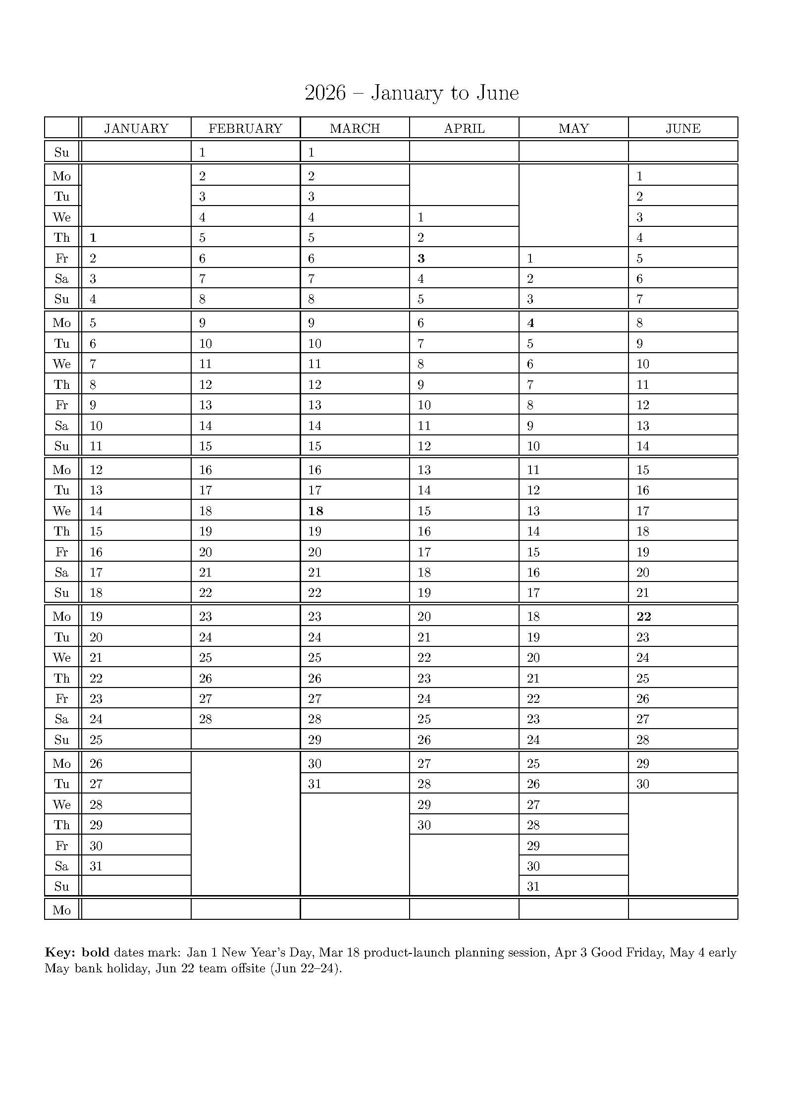 First page of Daily Planner Calendar