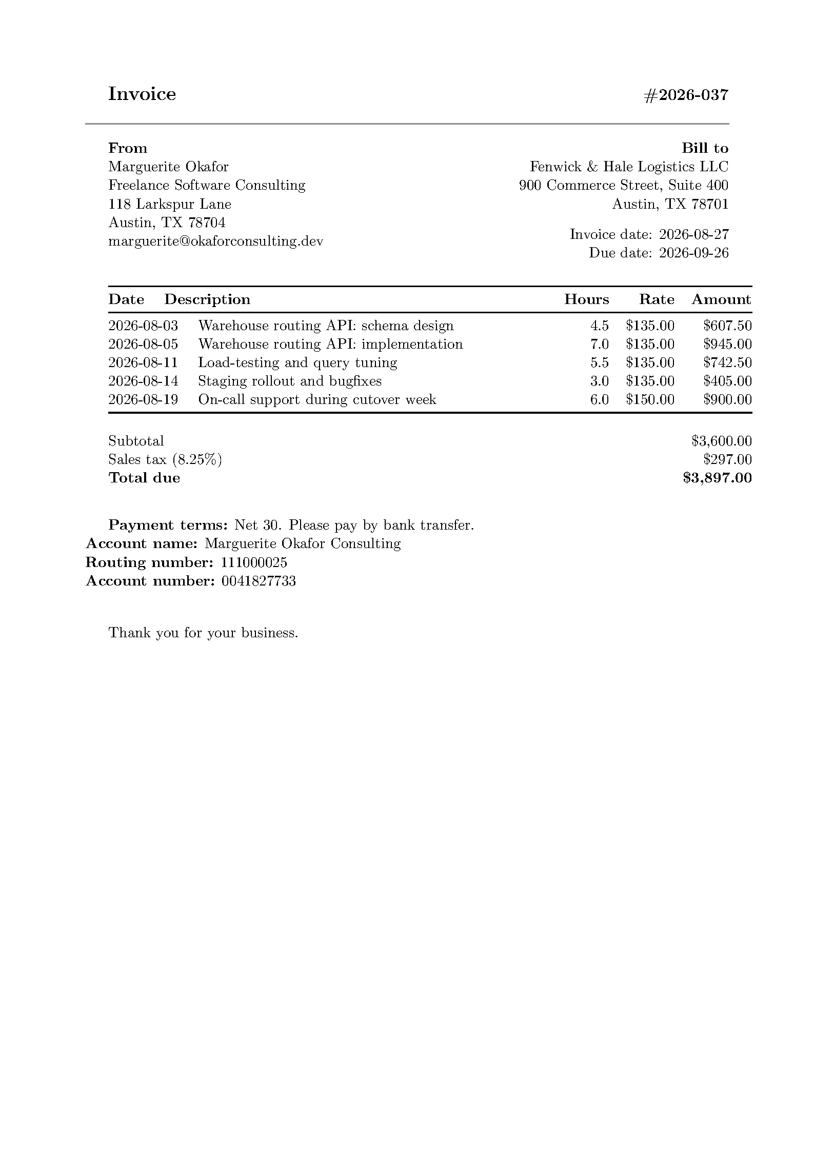 First page of Dapper Invoice
