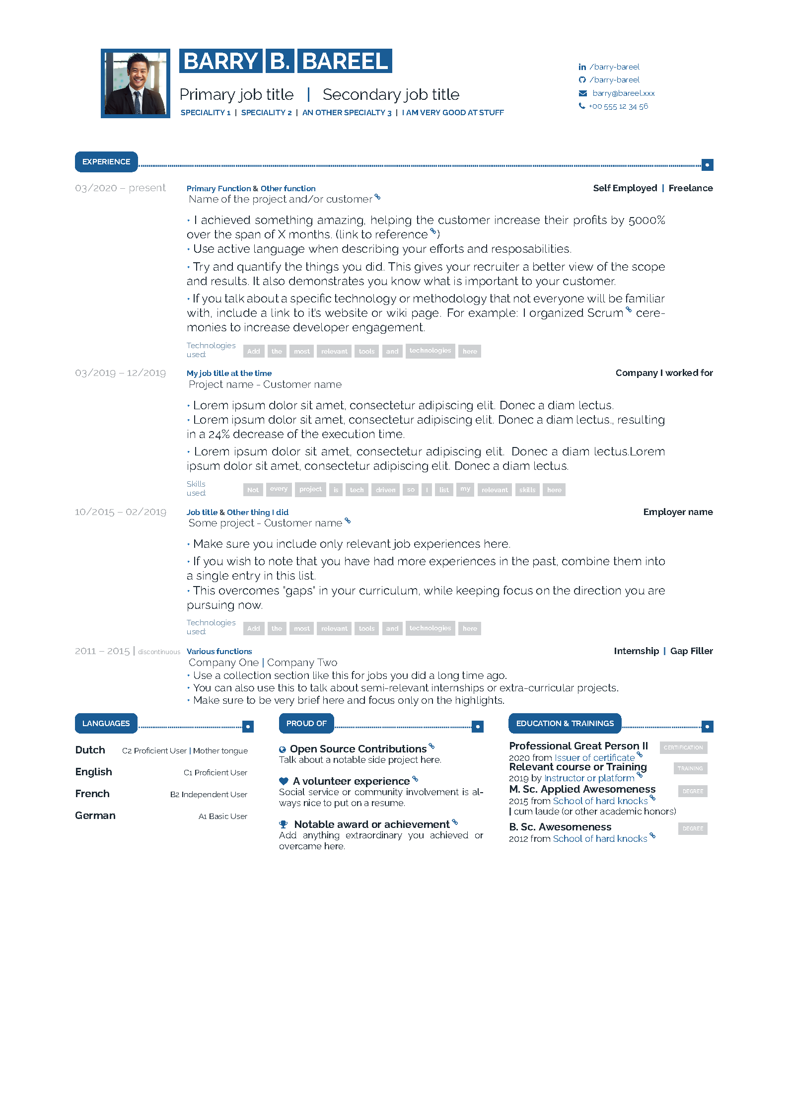 First page of Developer CV
