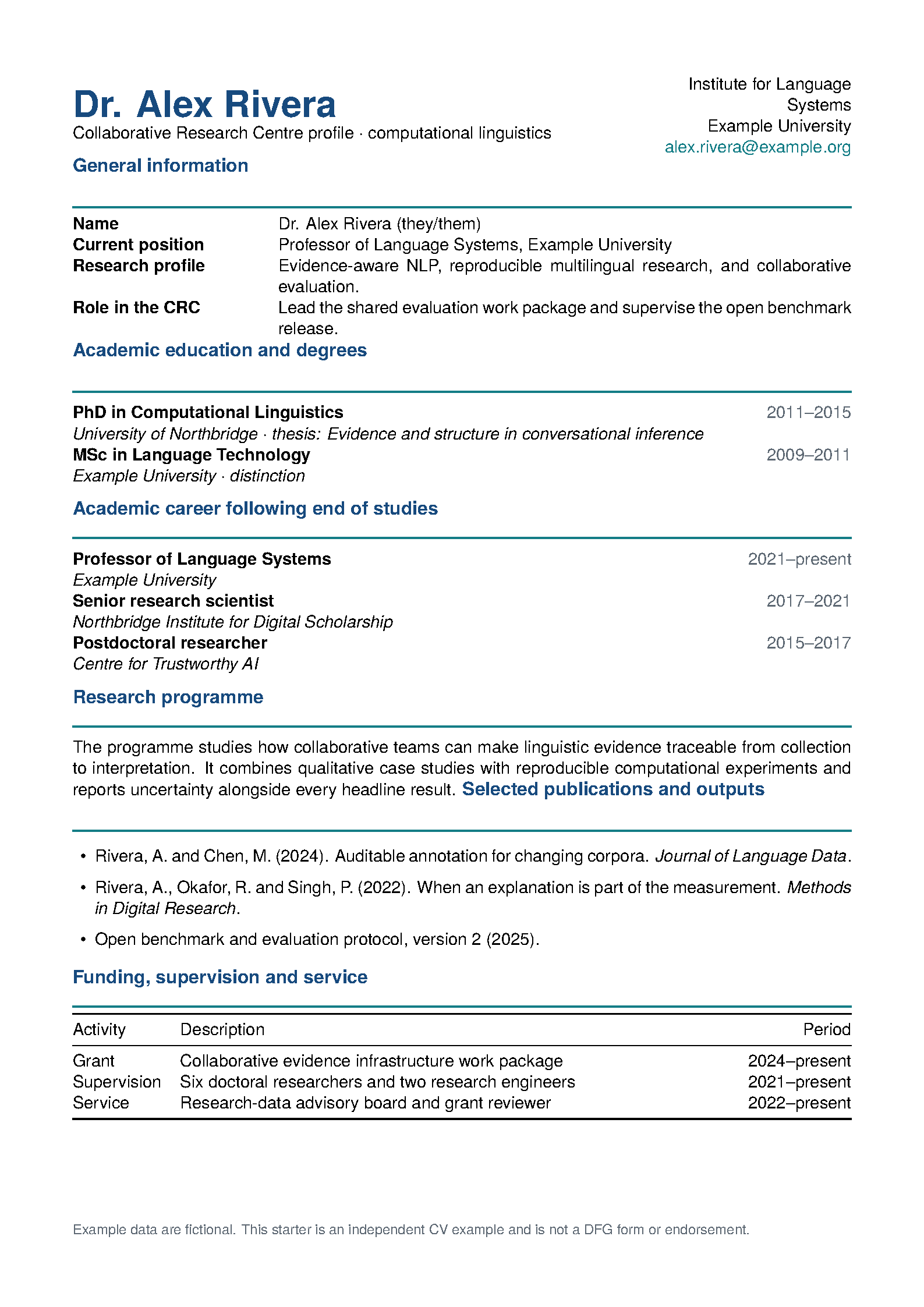 First page of DFG Collaborative Research Centre CV