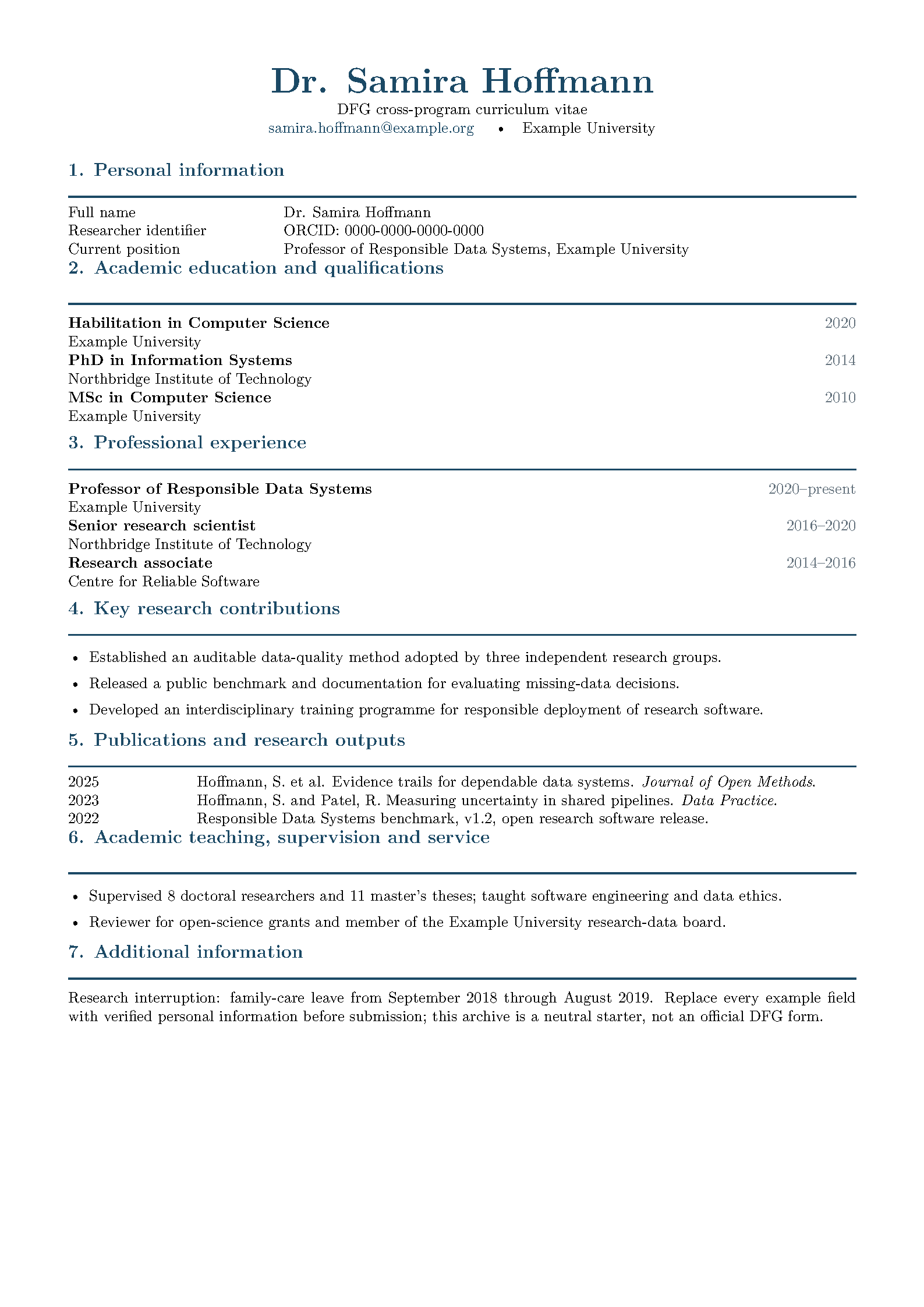 First page of DFG Academic CV