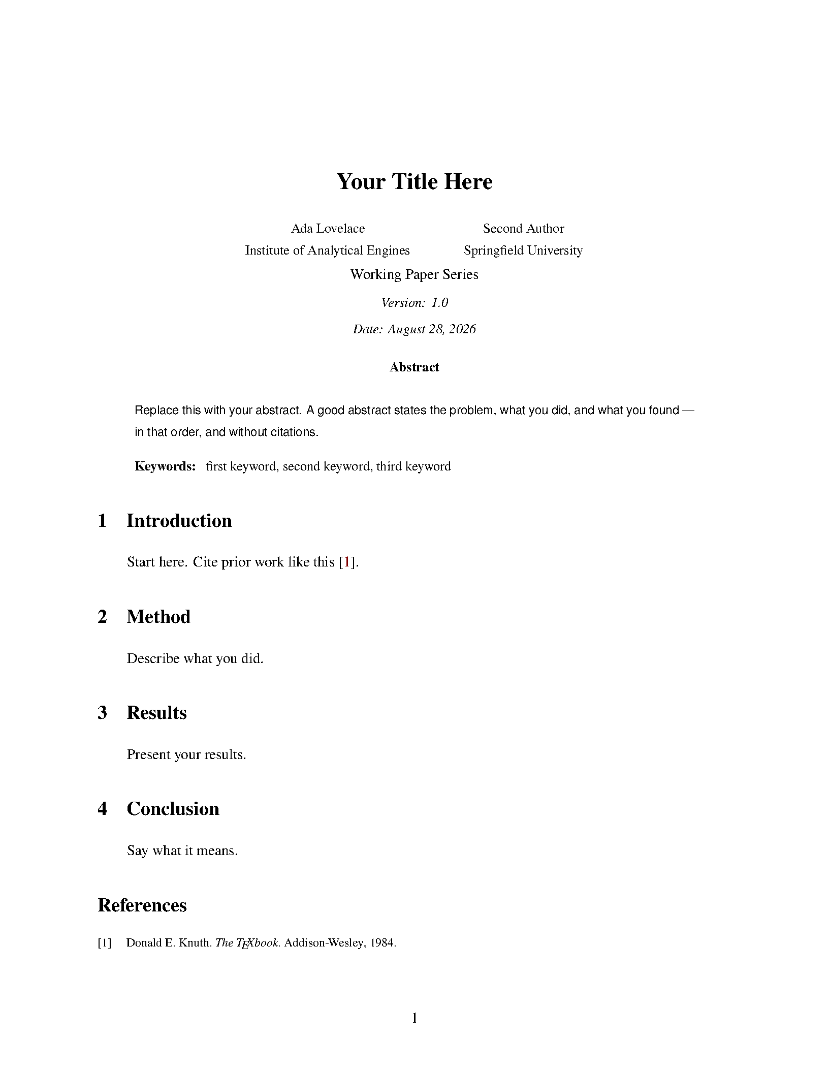 First page of the ElegantPaper Working Paper template